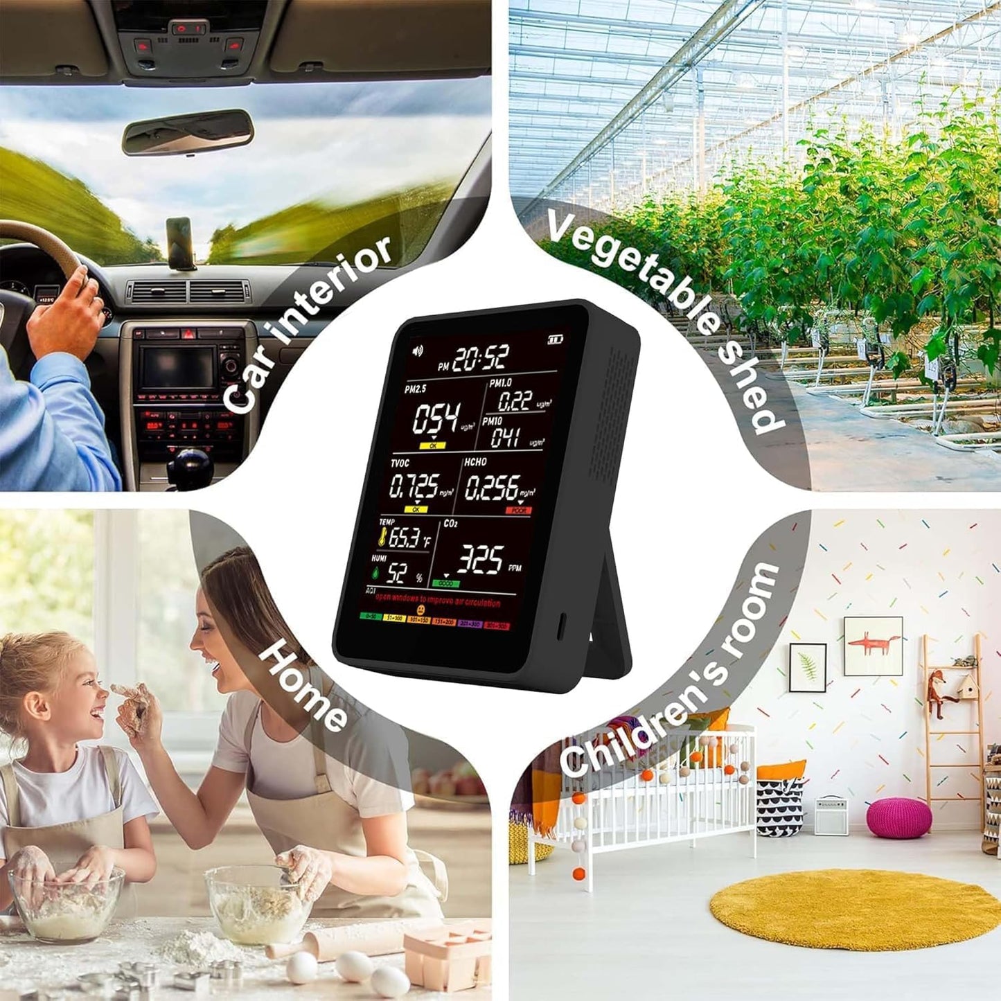 16-in-1 Indoor Air Quality Monitor, High-Precision Multi-Parameter Smart Air Quality Tester with HD Real-Time Color Screen, Portable Air Quality Monitor for Home, Office