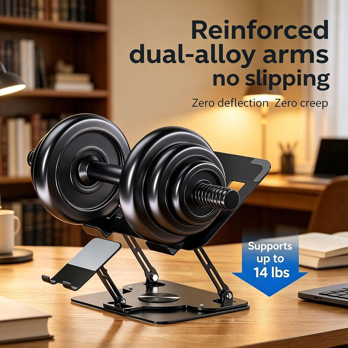 Laptop Stand for Desk with Quiet Cooling Fans - 2-in-1 Rotating Base with Phone Holder, Ergonomic Computer Stand, Aluminum Laptop Riser Foldable for Office Home fits MacBook Air Pro, Dell, HP (silver)