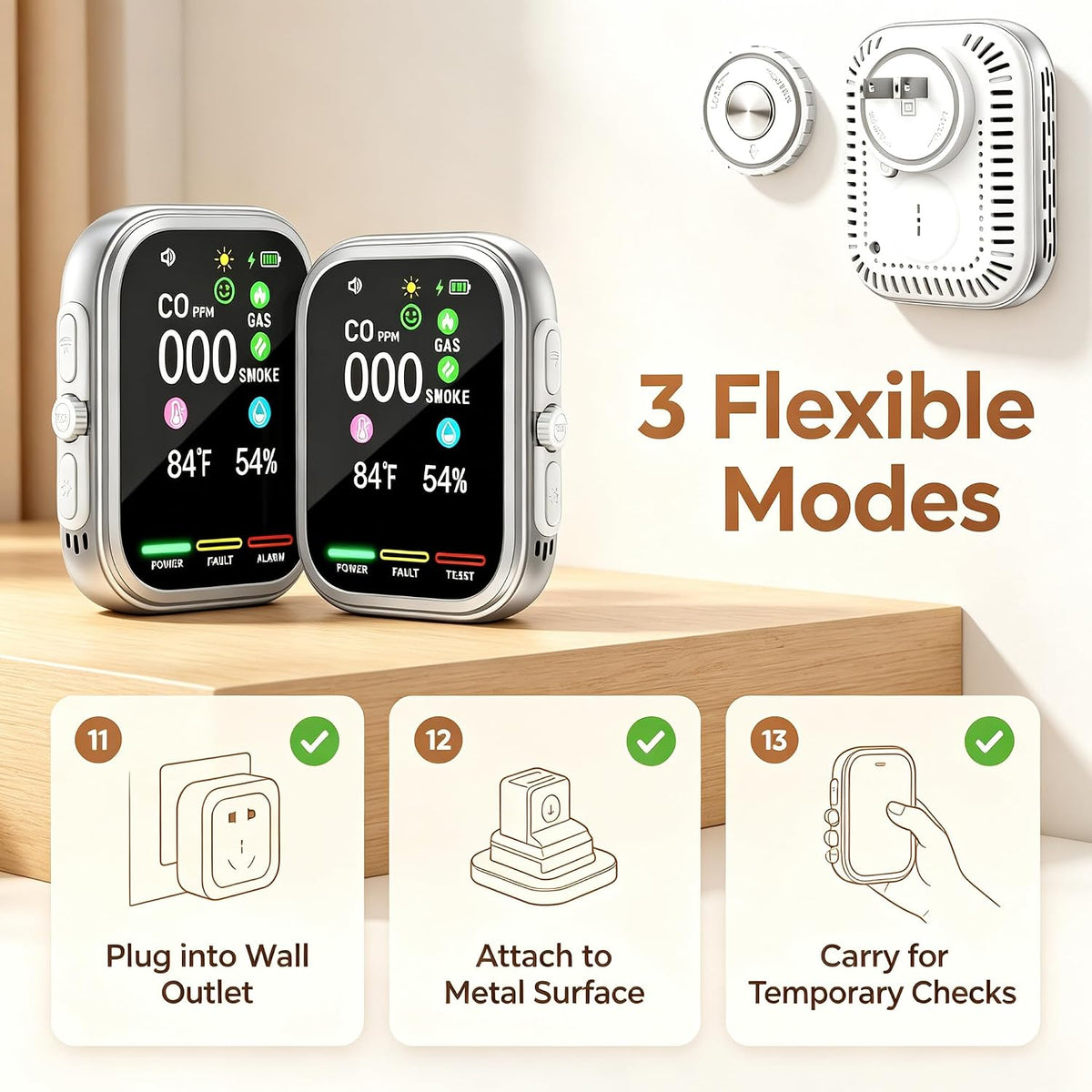 Plug in 6 in 1 Environment Temperature and Humidity Device 2Pack