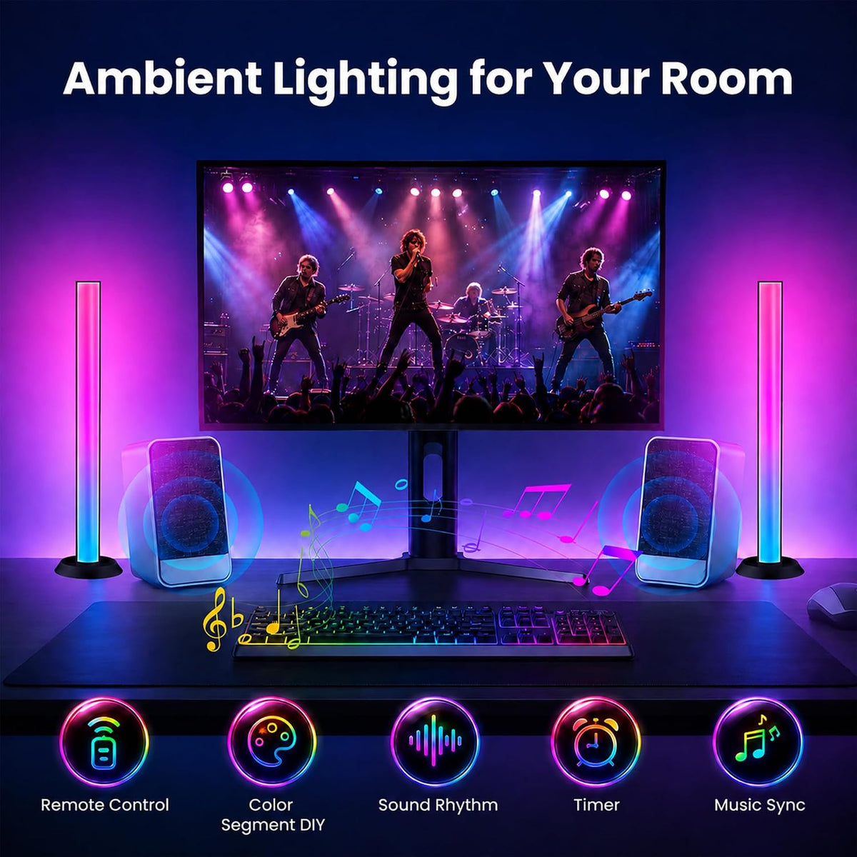 TJOY Smart Wi-Fi Light Bar, Compatible with Alexa&Google Assistant, Gaming Desk Lights with Music Sync&Scene Modes, RGB TV Light Bar, Mood Lighting for Game, PC, Monitor (2.4GHz WiFi only)