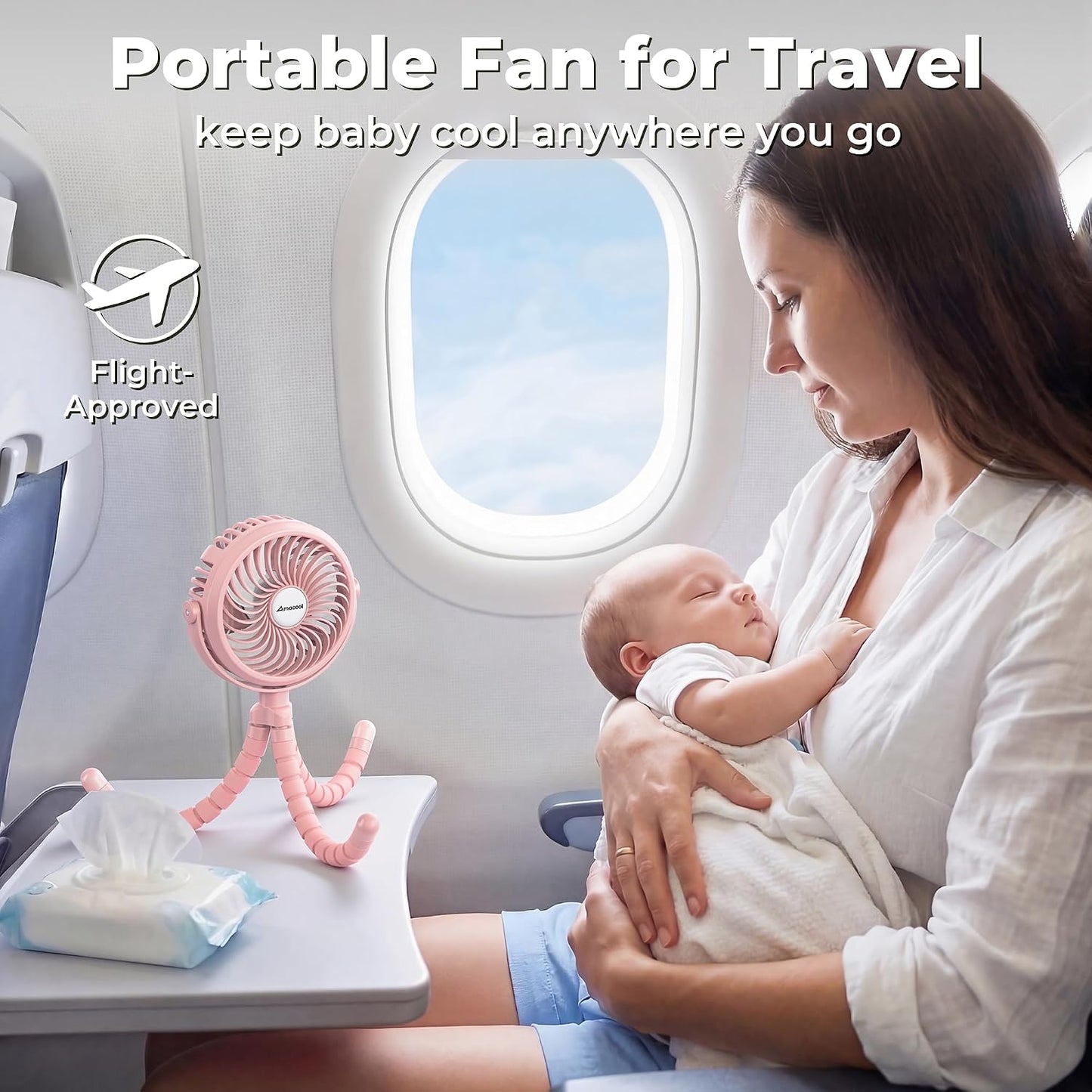 AMACOOL Battery Operated Stroller Fan, Portable Clip On Fan Rechargeable | Baby Travel Essentials for Beach Disney, Newborn Boy & Girl Gifts Registry Search, Cooling for Car Seat Wagon Crib Treadmill