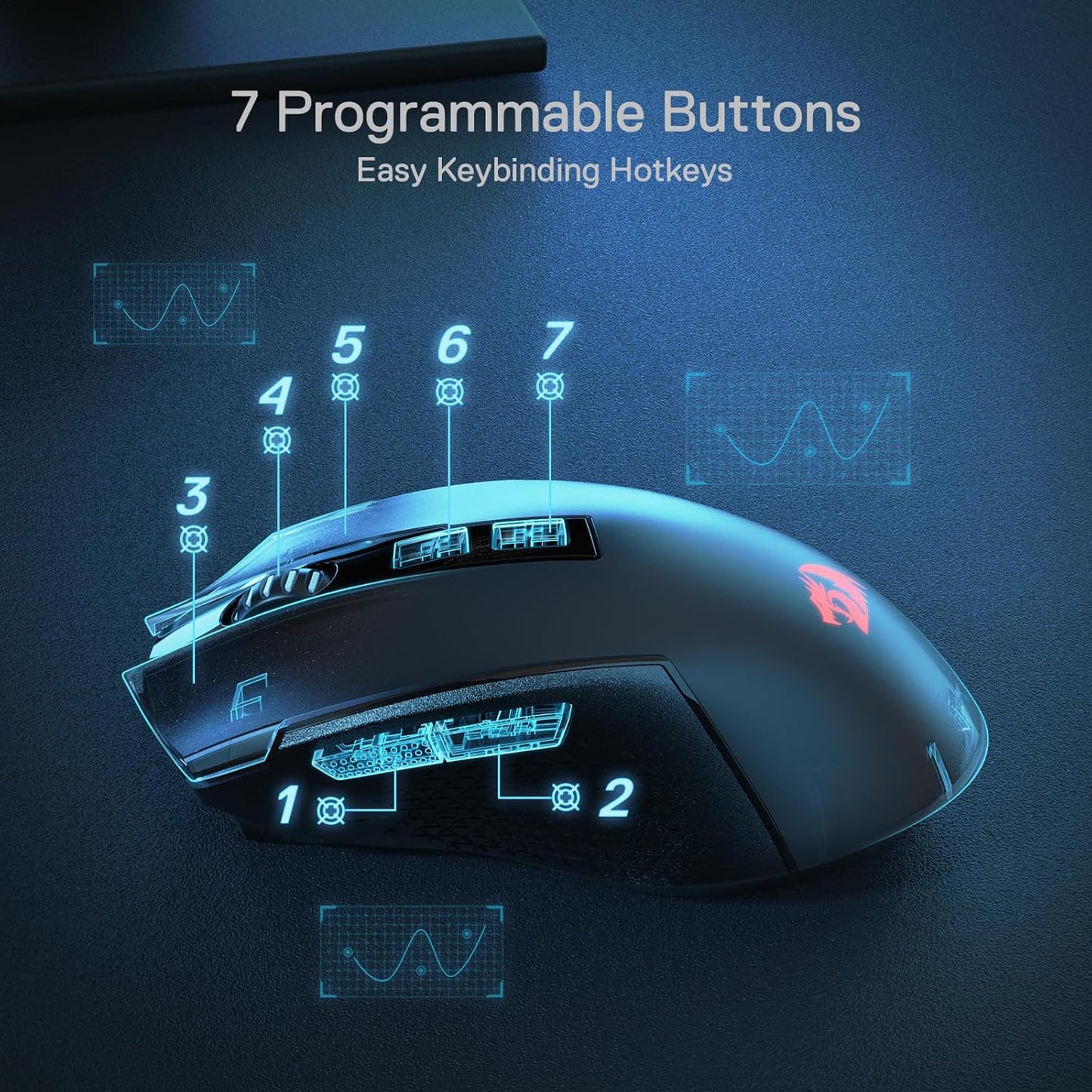 Redragon M693 LIT Wireless RGB Gaming Mouse 12800 DPI Remapping Keys | Cable-Free 0 Delay, Redefine Keybinding Macro, Vibing Backlight, Ergonomic Grip Body Comfort