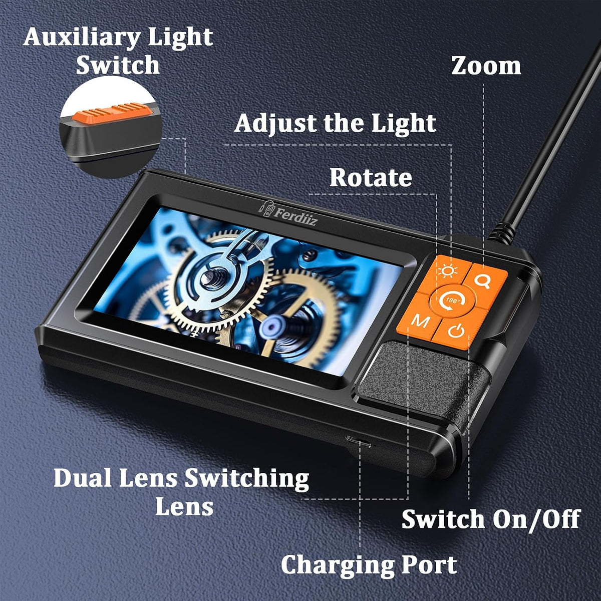 Dual-Lens Endoscope with Light, Endoscope Camera with Light with 4.3" IPS Screen,1920P HD with 8 LED Lights,16.4ft Semi-Rigid Cable and Back LED Light,IP67 Waterproof Endoscope Cool Gadgets for Men