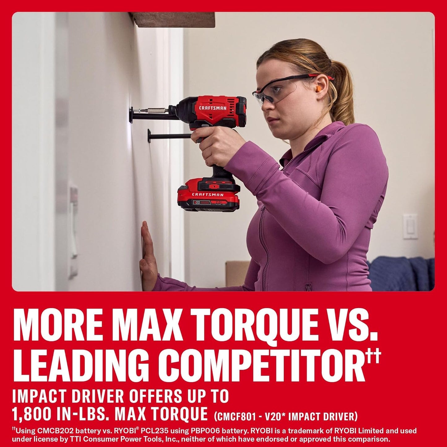 CRAFTSMAN V20 Cordless Drill Driver and Impact Driver, 2 x 2Ah Lithium Ion Battery and Charger, Two Power Tools, 1700 RPM 1/2 In. Electric Drill, 1800 Torque 1/4 Impact Screwdriver (CMCK201D2)