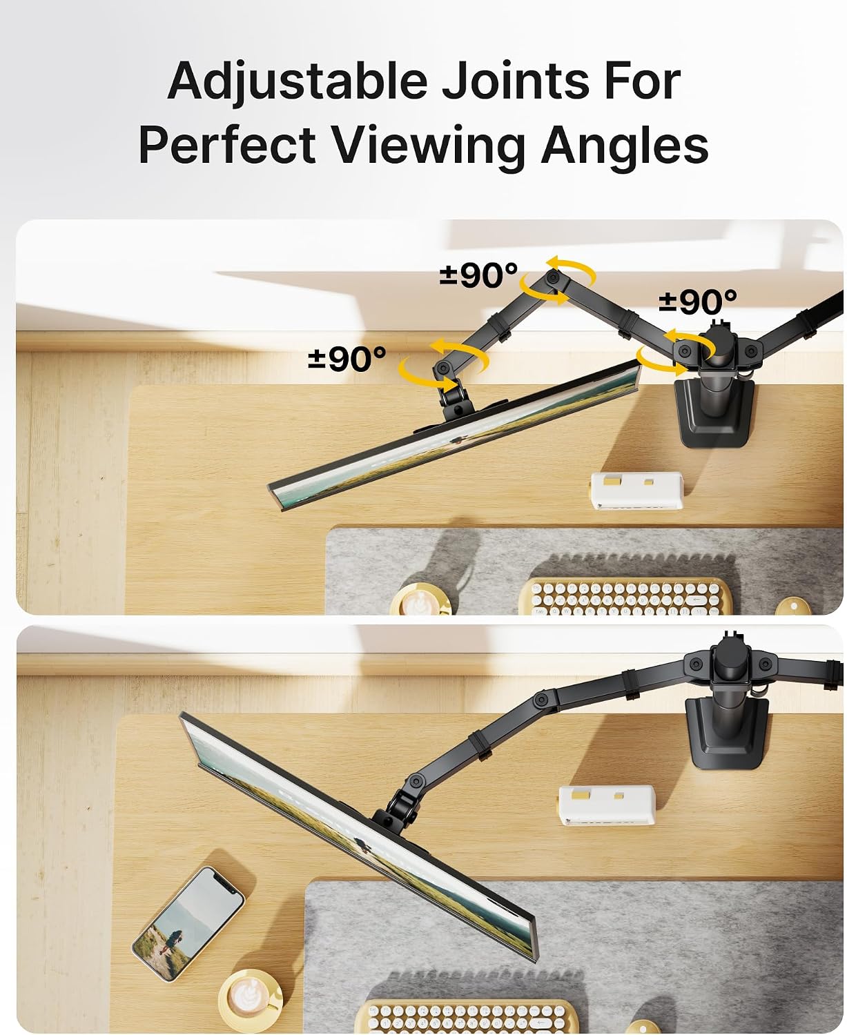monTEK Heavy-Duty Dual Monitor Stand for 17-32", 22 lbs Each | Adjustable dual monitor mount, full-motion arms, clamp/grommet bases, cable management and VESA 75/100