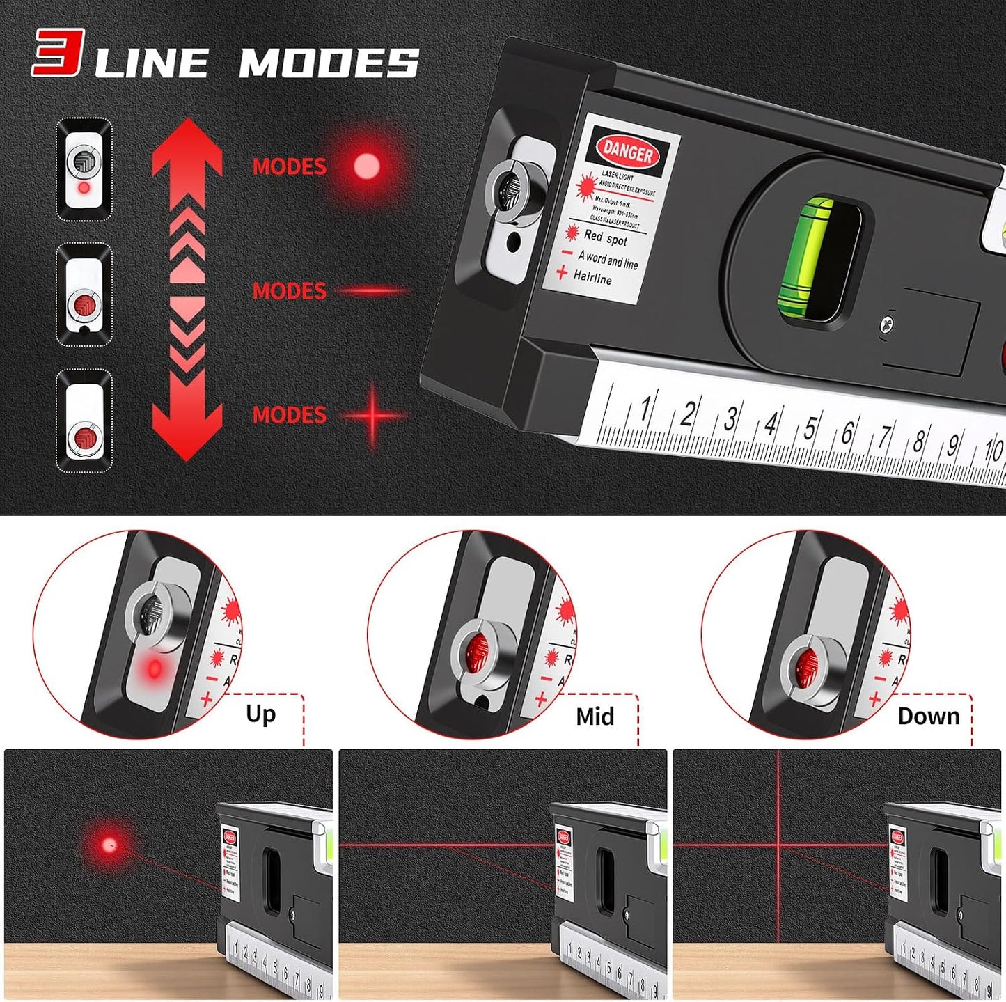 4-in-1 Laser Level 3 LED Modes Light 3 Torpedo with Tripod Magnetic | Multifunctional Torpedo Laser Level,100Ft Alignment Point,30Ft Leveling Line Laser,Hanging Picture Level Tool,Home Renovation