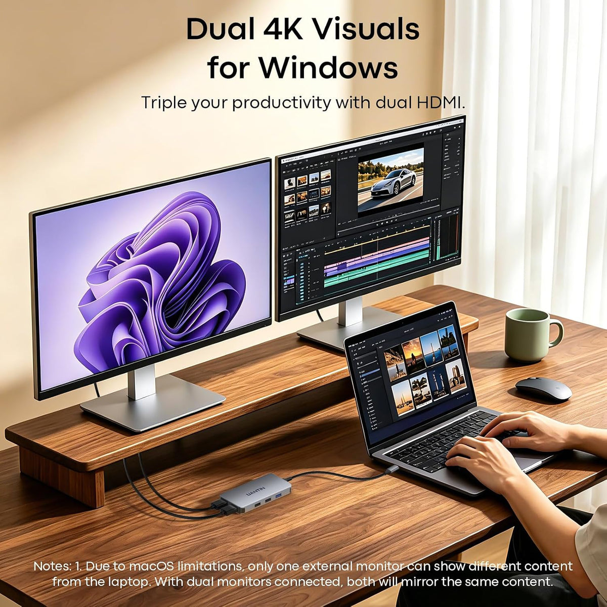 UANTIN USB C Docking Station Dual Monitor for Laptop, 10-in-1 Dock HDMI Hub