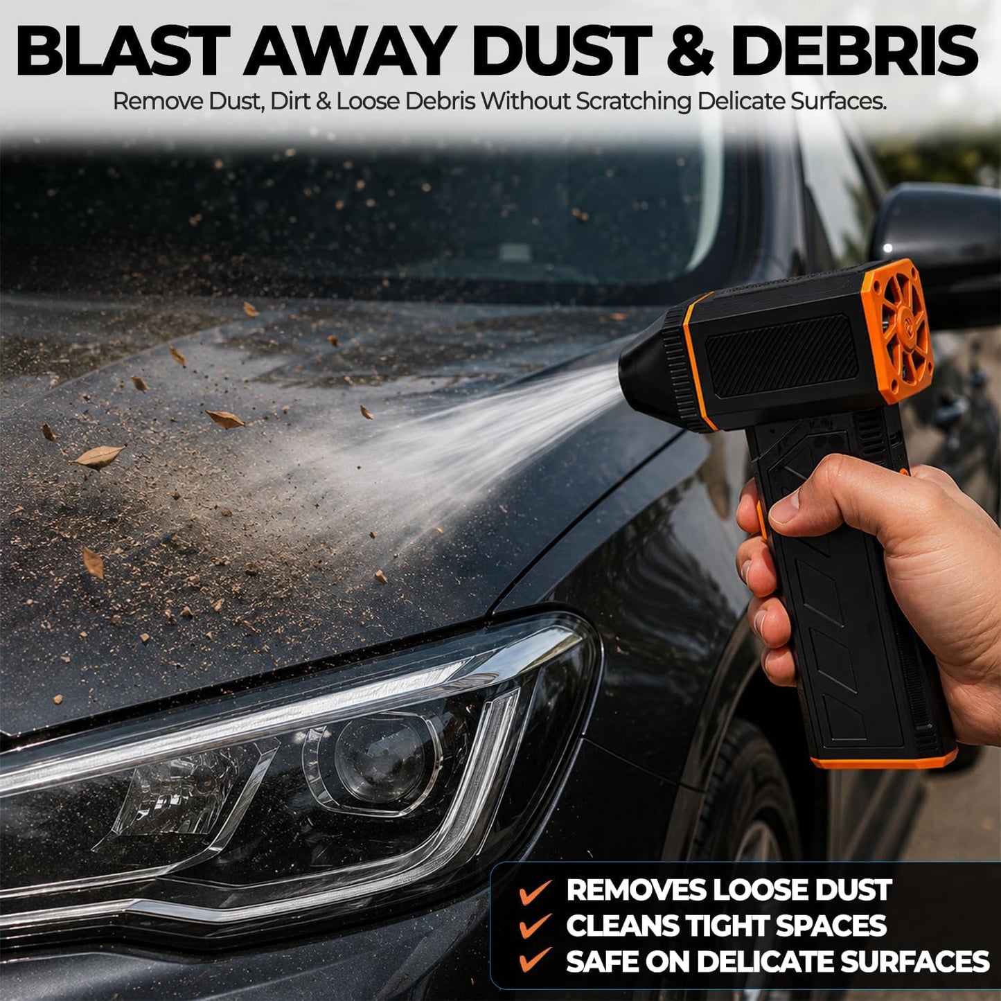 Electric Air Duster | 160,000 RPM Brushless Motor Jet Fan | Cordless Rechargeable Compressed Air Blower for PC, Keyboard, and Car Detailing (Black)
