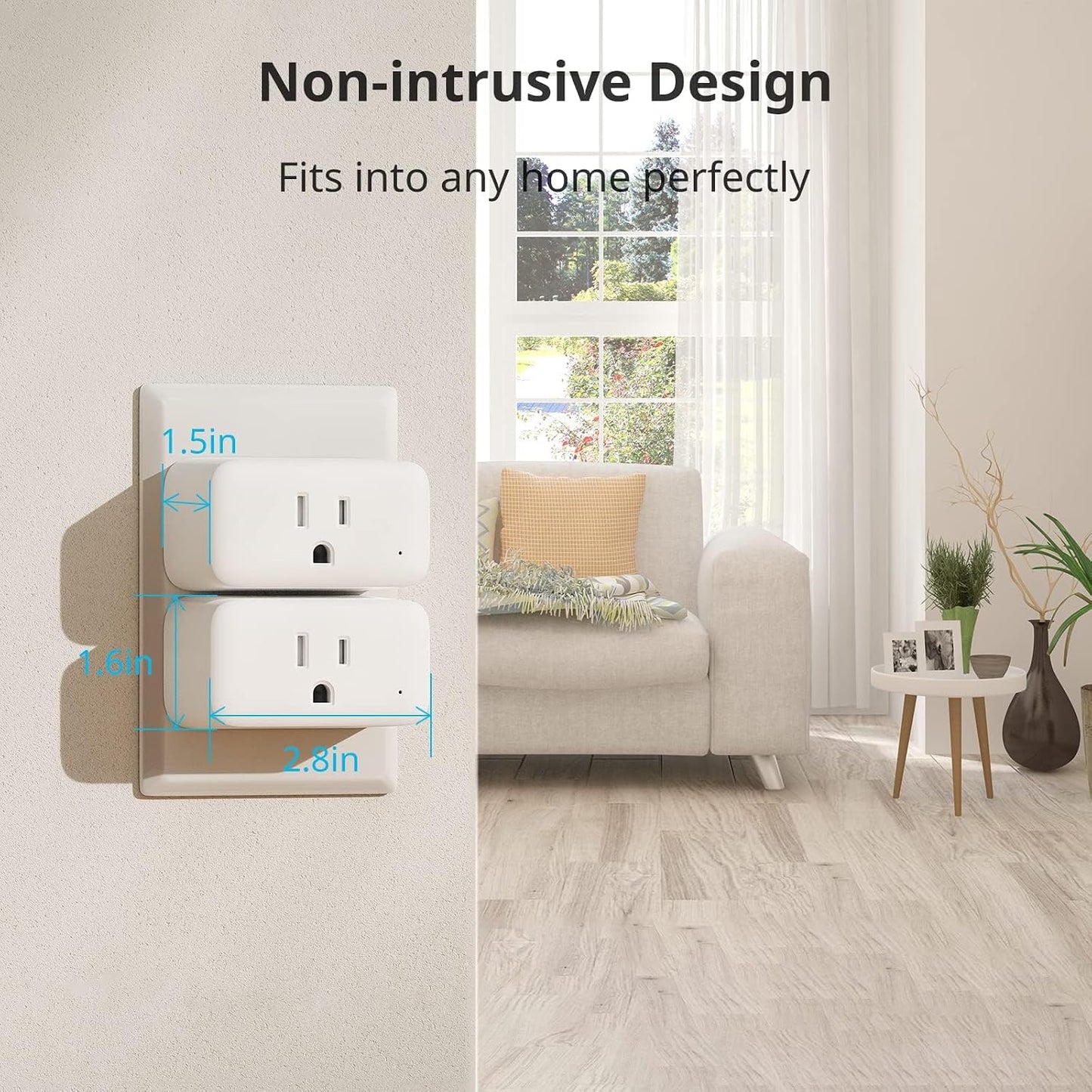 SwitchBot Smart Plug Mini, 15A Energy Monitoring, WiFi & Bluetooth Outlet, Compatible with Alexa, Google Assistant, Home Assistant, App Control, Timer Function, No Hub Required, Compact Design