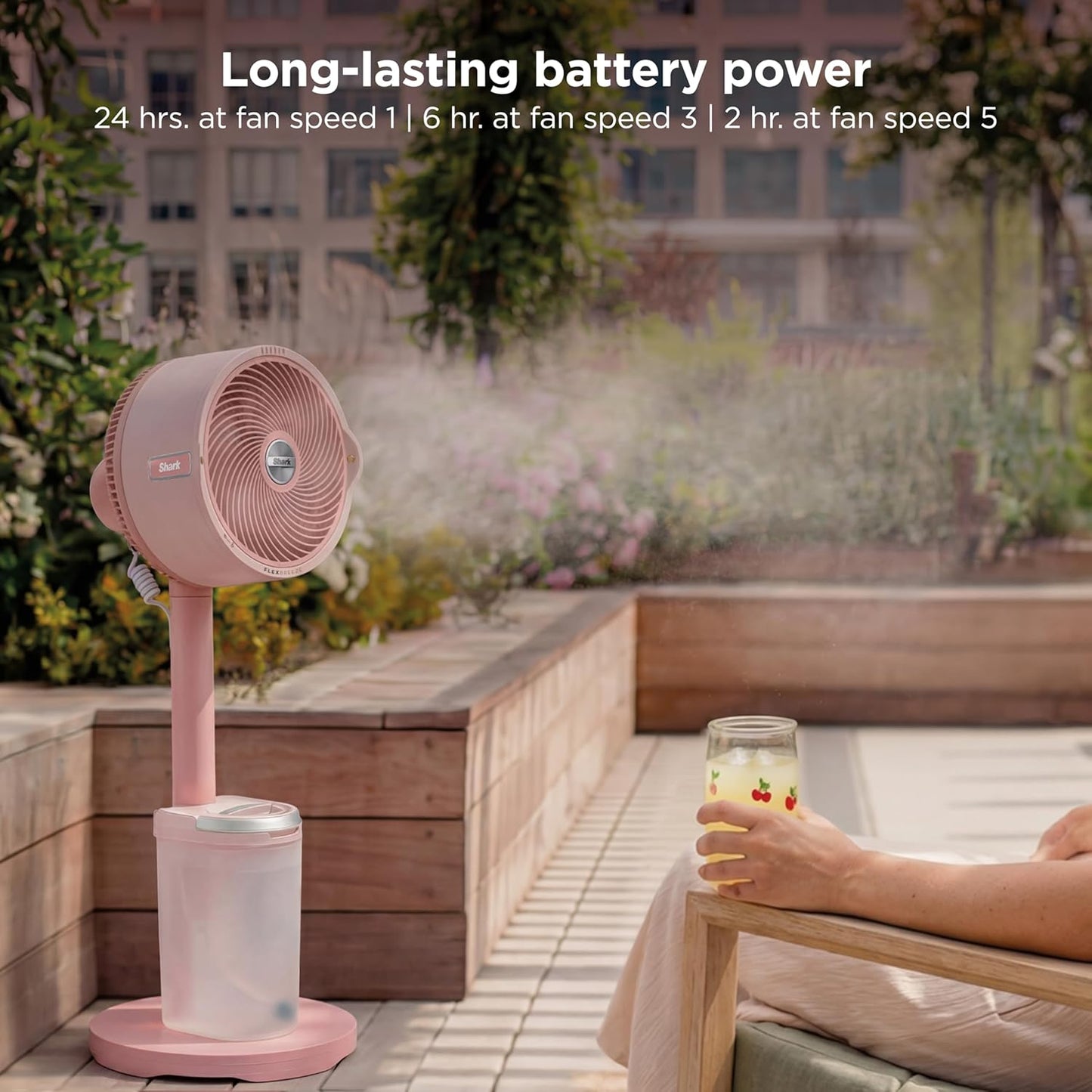 Shark FlexBreeze Pro Mist 2-in-1 Fan with Integrated Mist, Blush, FA300PK2 | Corded/Cordless, Pedestal to Tabletop, up to 24-Hr Battery, up to 70 Ft of Power, 5 Speeds, with Integrated Misting Tank