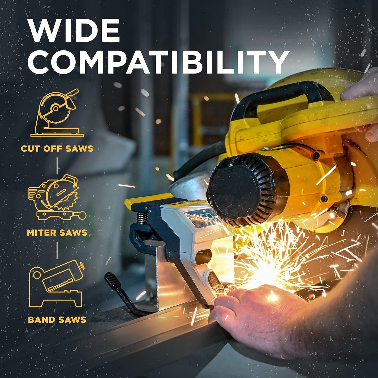 REEKON M1 Caliber Digital Measuring Tool for Miter Saws | Eliminates Tape Measure & Pencil, Fast Repeatable Cuts, English & Metric Display, Broad Saw Compatibility, Job Site Ready