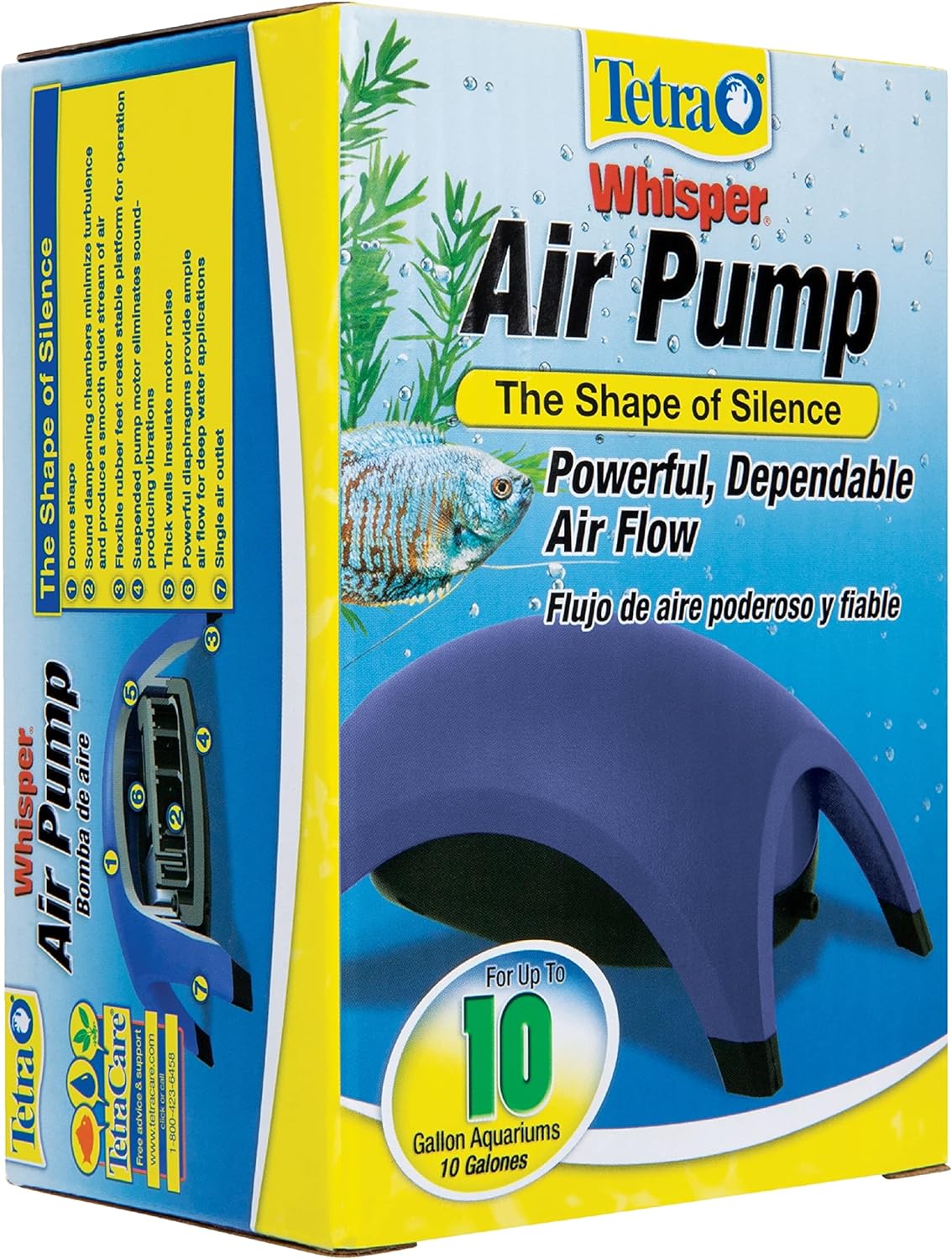 Tetra Whisper Air Pump for Up to 10 Gallon Aquariums, Non-UL | Suspended Motor For Quiet Operation, Provides Oxygen & Water Movement In Fish Tank, For Freshwater Or Marine Fish