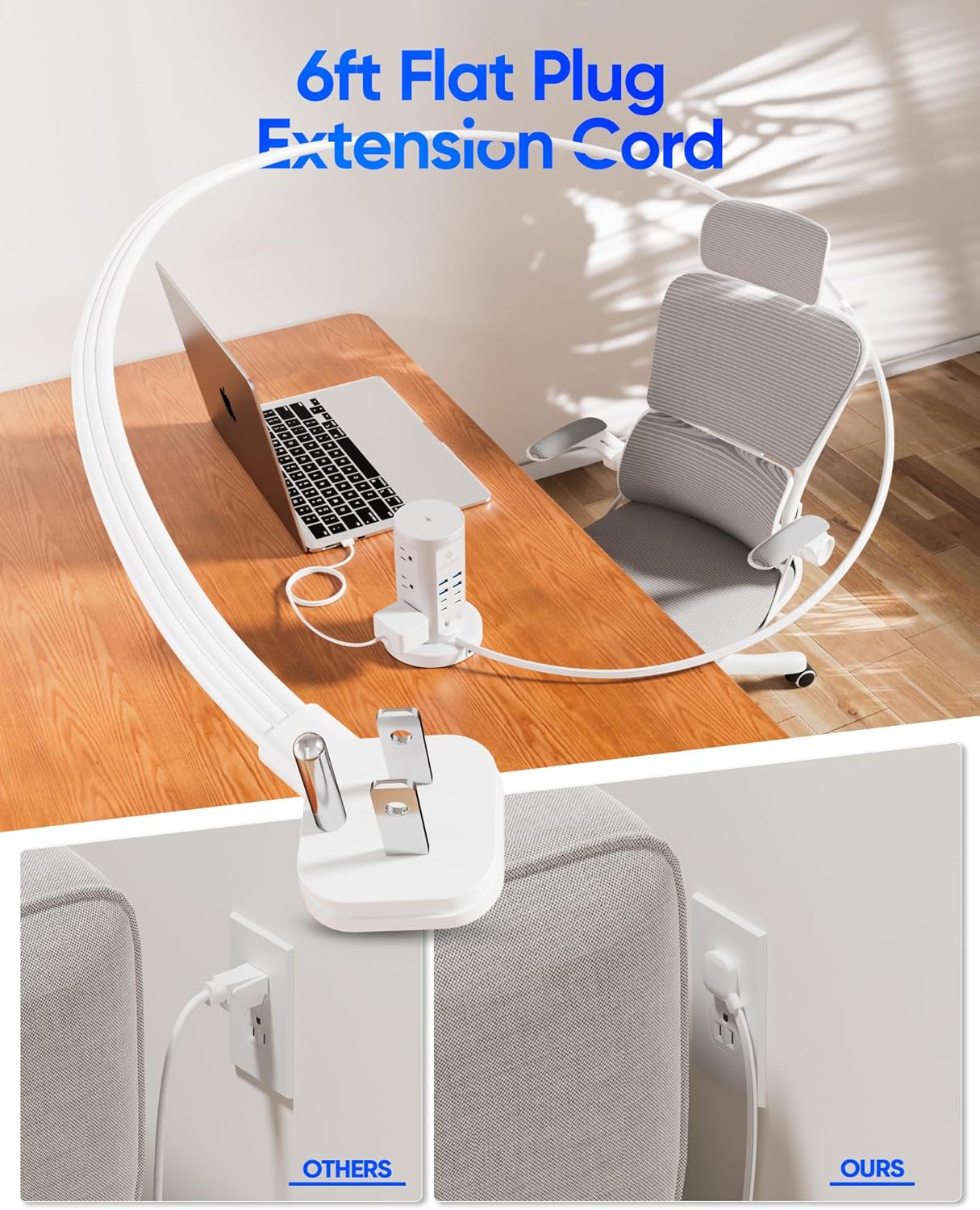 Power Strip Tower, kakyanill Charging Station 9 AC Outlets 8 USB Ports | 6 Ft Retractable Extension Cord, 15W Wireless Charger, White
