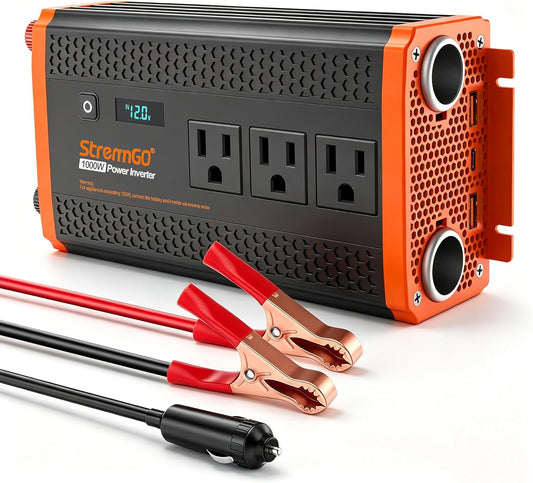 1000W Power Inverters for Vehicles,Car Inverter 12V to 110V/120V | 2 Cigarette lighter port,3 AC Output,2 USB port USB 24W,1 Type-C port PD 30W,Flameproof endosure,LED Display