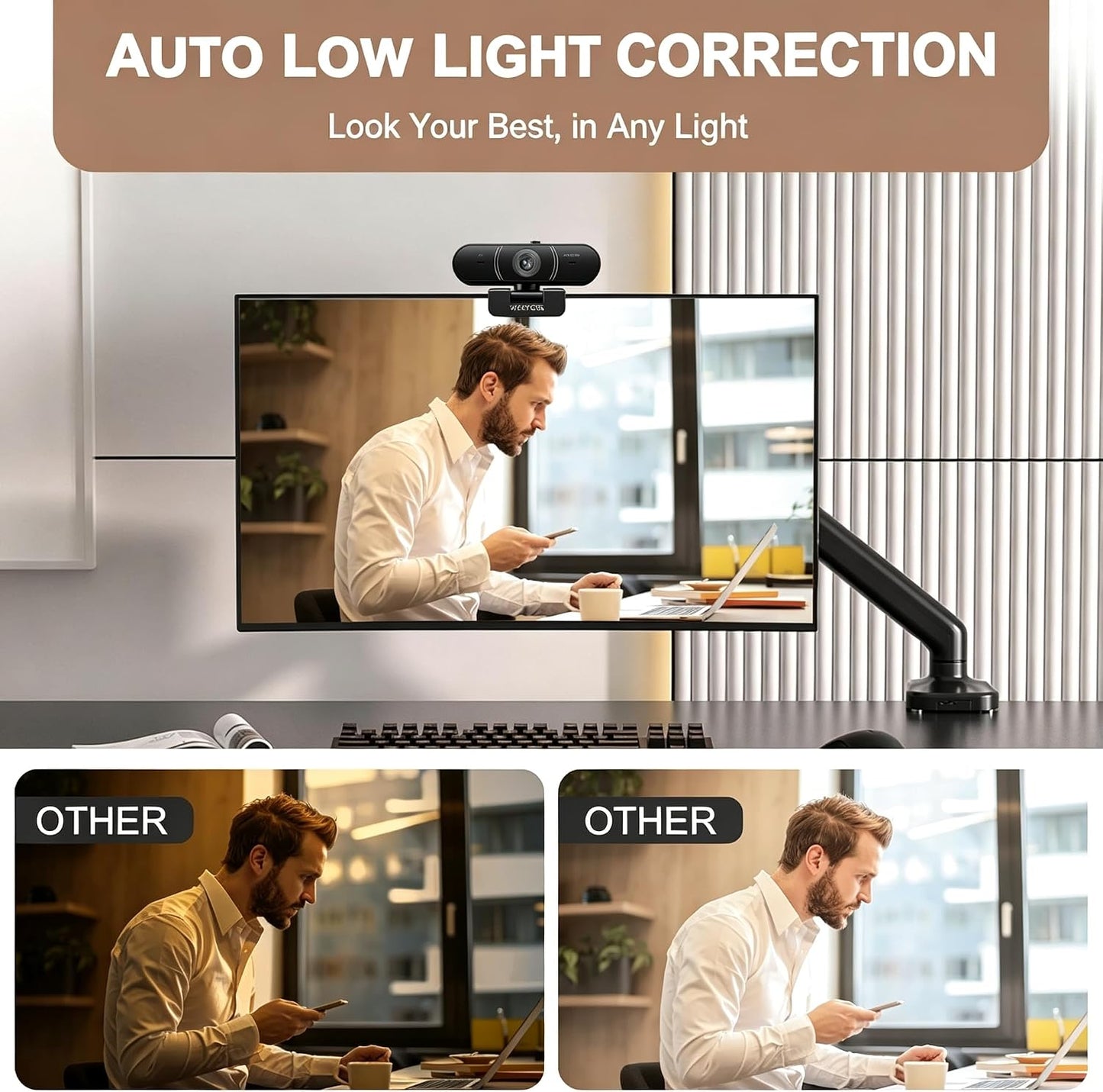 1080p webcam for pc with microphone, Auto Focus, with Privacy Cover