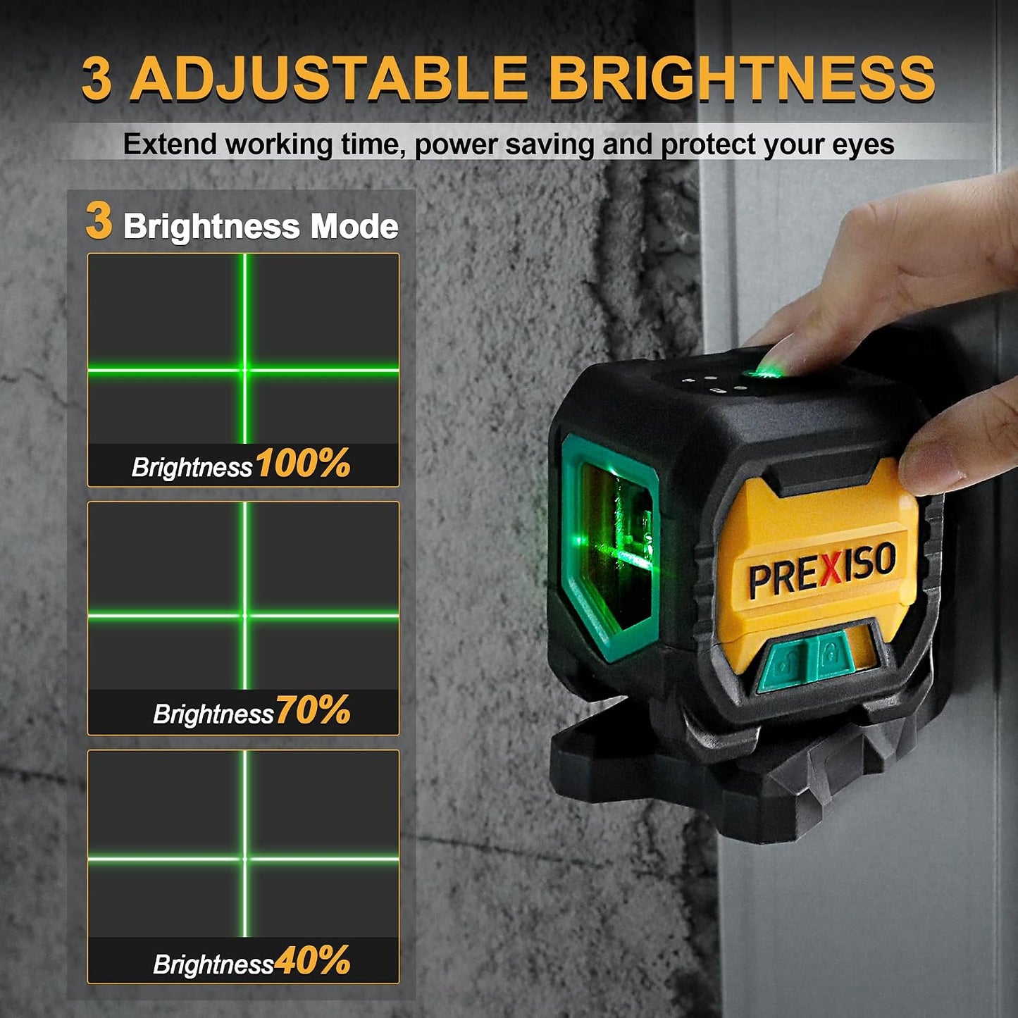 PREXISO Laser Level with 47 Inch Tripod, IP54 Rechargeable 65Ft Green Laser | 3 Brightness Mode, Self Leveling Cross Line Laser, Light Indicator, Lazer Leveler Tool for Picture Hanging, Home Renovation