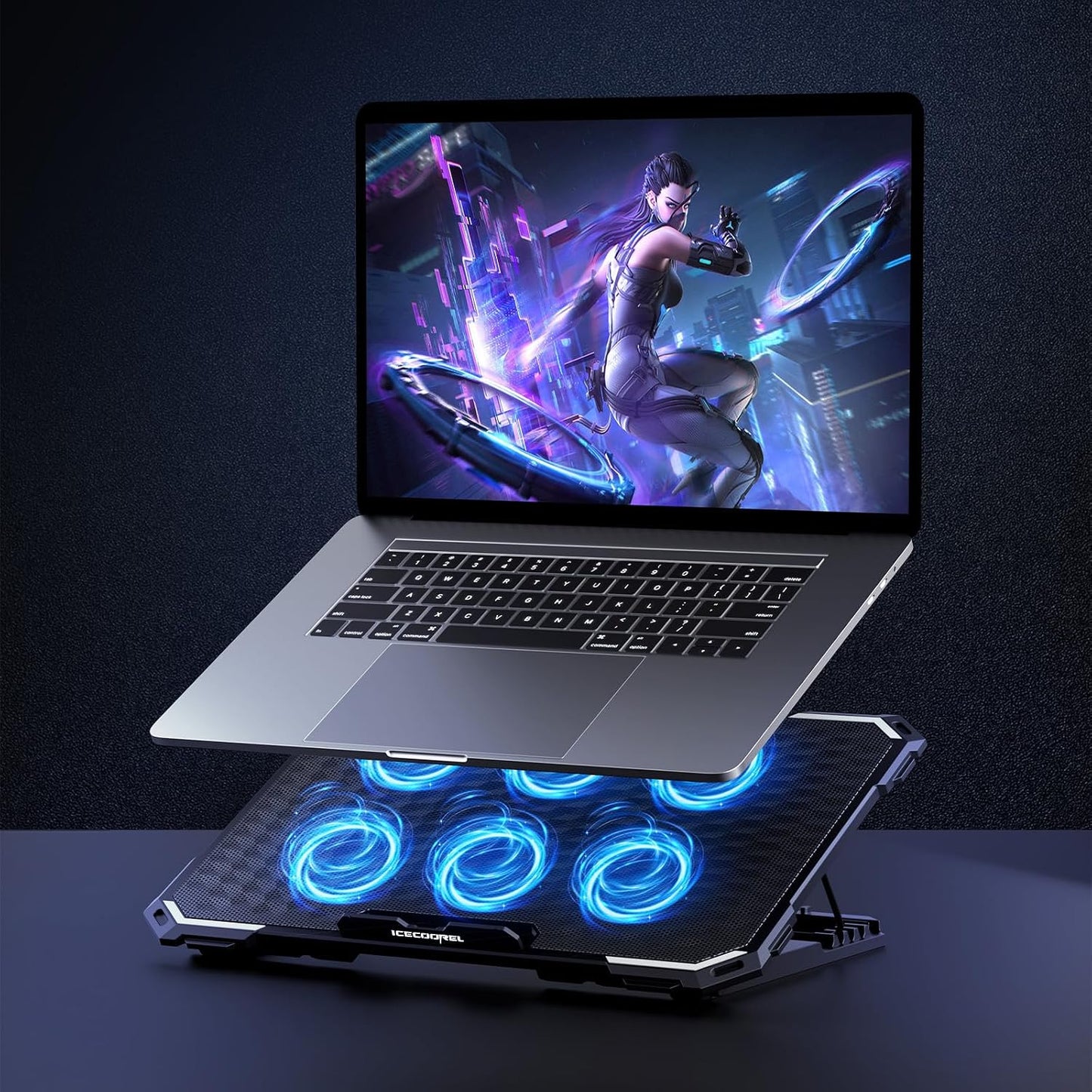 Laptop Cooling Pad with 6 Cooling Fans, Cooling Pad for Laptop Fan 13-15.6 Inch, Laptop Cooler Stand with 6 Height Adjustable, Notebook Cooler Pad with Two USB Port