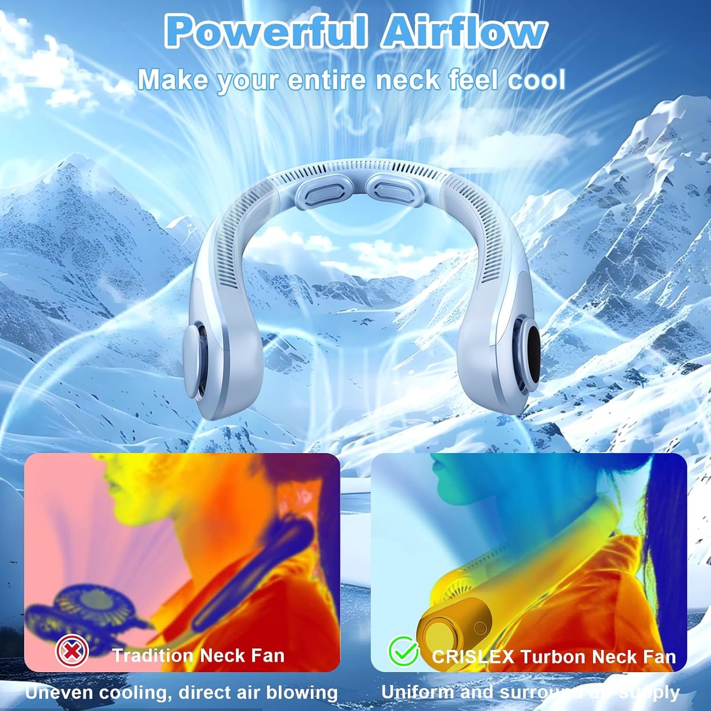 Portable Neck Fan that Blow Cold Air, LED Display, Rechargeable Hands-Free Wearable Cooling Personal Fan, 5 Speed, Neck Support, Bladeless Neck Air Conditioner, Gifts for Women/Men, Hot Flashes