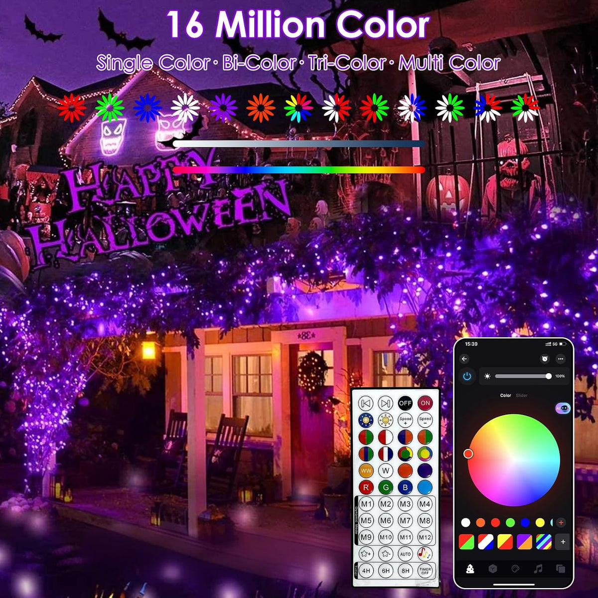 Smart Color Changing Christmas Halloween Tree Light String 66 FT 200 LED