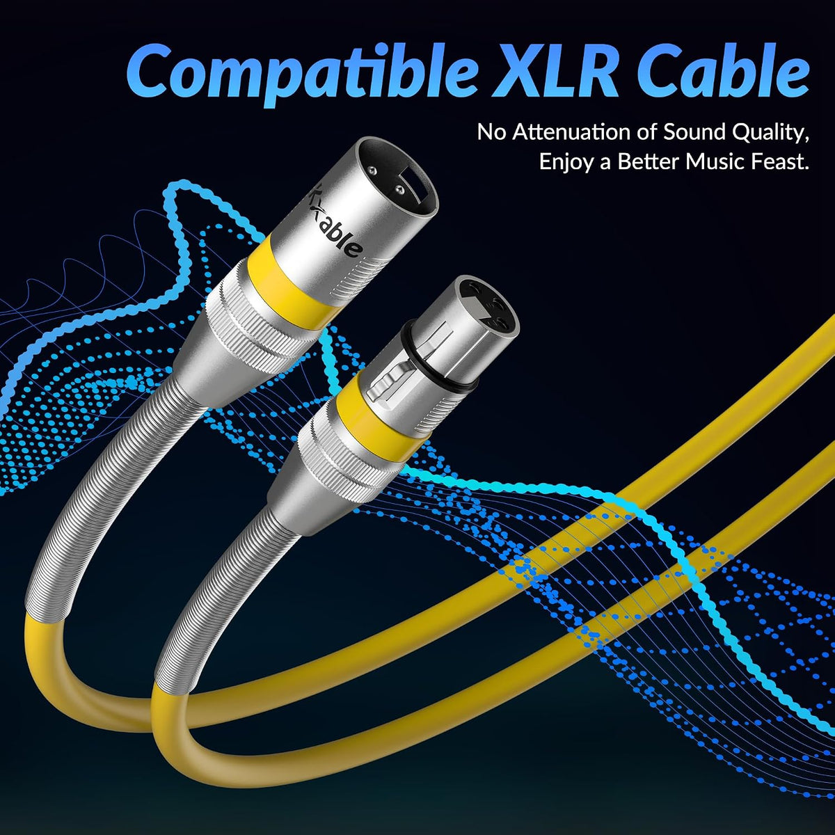 Kxable XLR Microphone Cable 75 FT, XLR Male to Female Balanced Mic Cable, 3-Pin Shielded Speaker Cord, Zinc Alloy Connectors, 22AWG Pure Copper, Metal Spring SR, Recording Studio, Podcast, Yellow