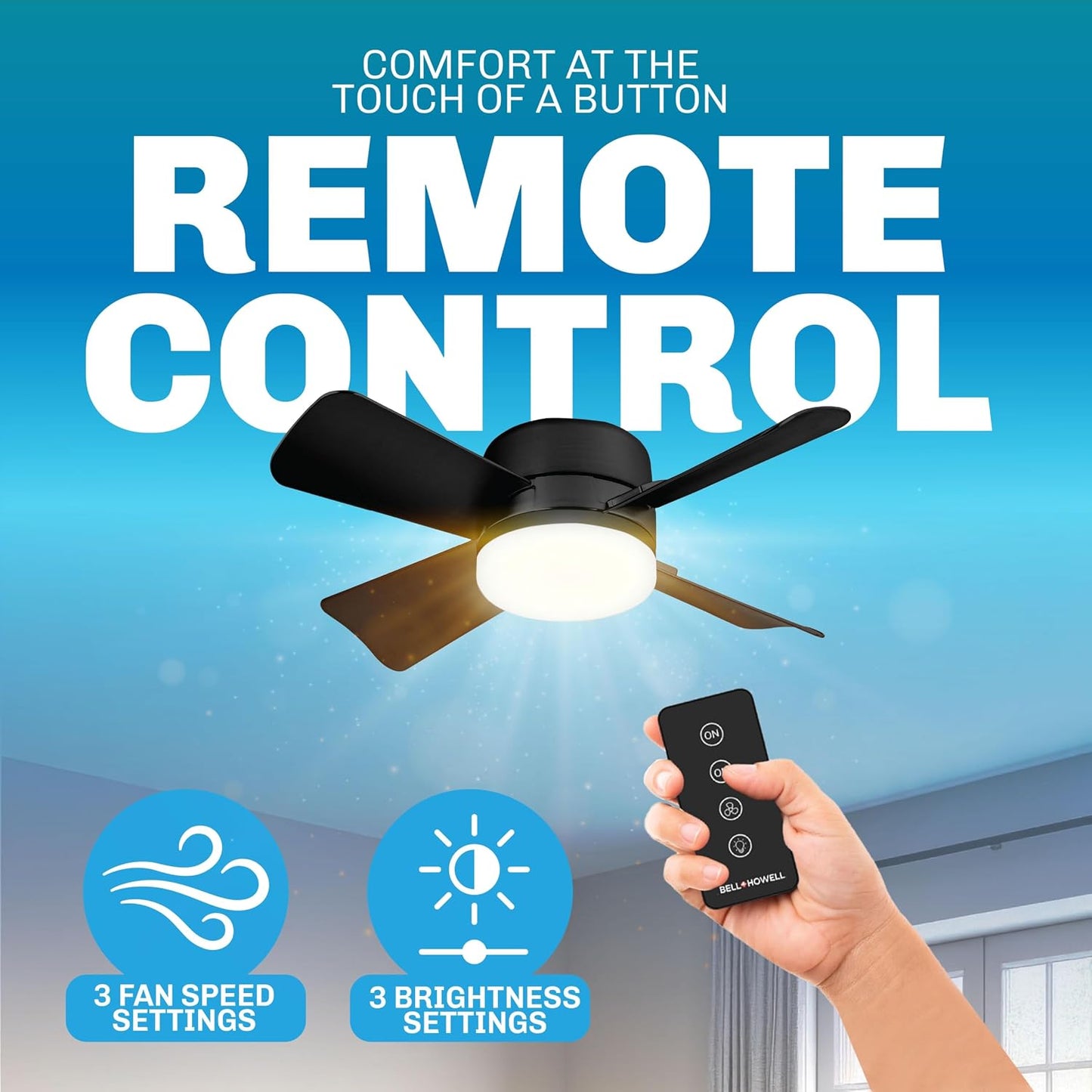 Bell+Howell Socket Breeze 15.4" Socket Fan Light with Remote | 3500K, 1000 Lumens, Portable, Small, Easy to Install Ceiling Fan Replacement for Bedroom, Kitchen, Living Room