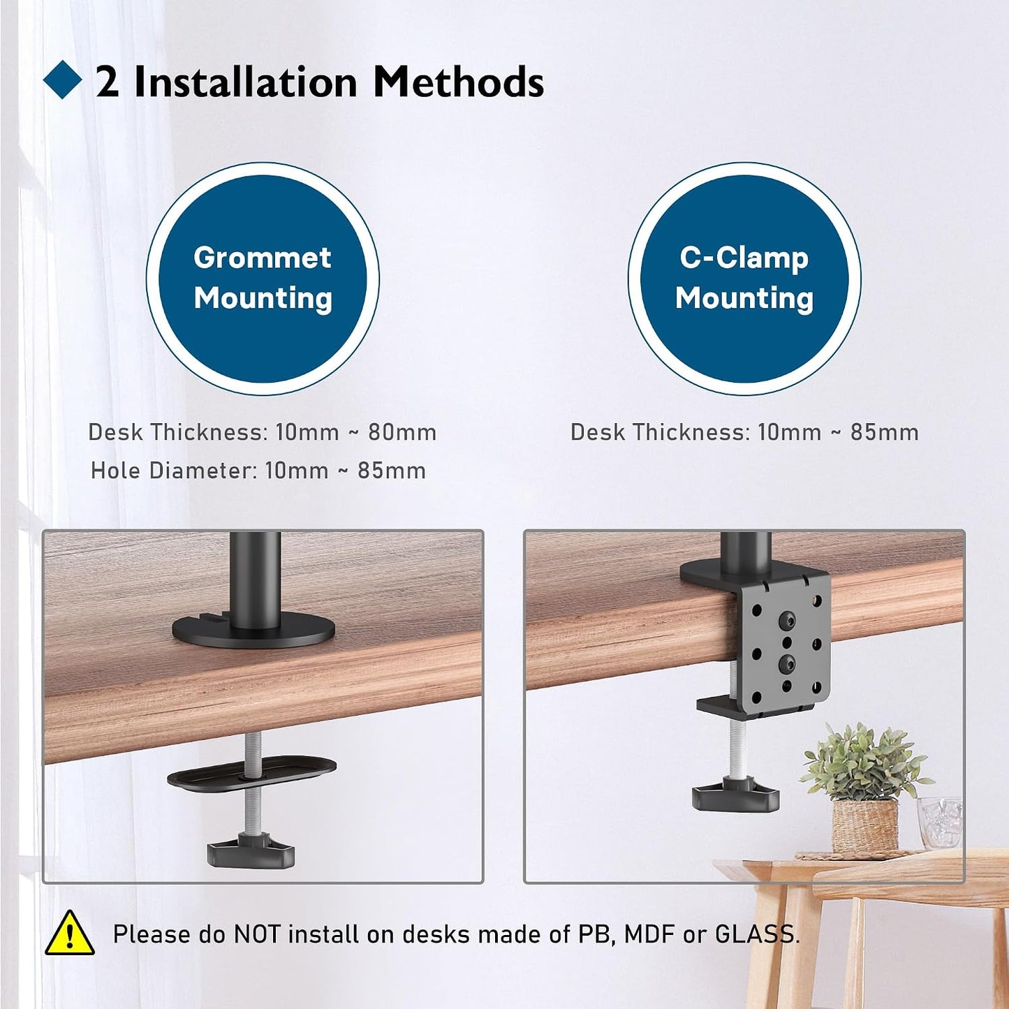 BONTEC Dual Monitor Desk Mount, 13-27 Inch, 22lbs, VESA 75x75/100x100,Black | Full Motion Adjustable Stand, Heavy Duty Arms, C Clamp and Grommet Base, Cable Management for Flexible Screen Positioning