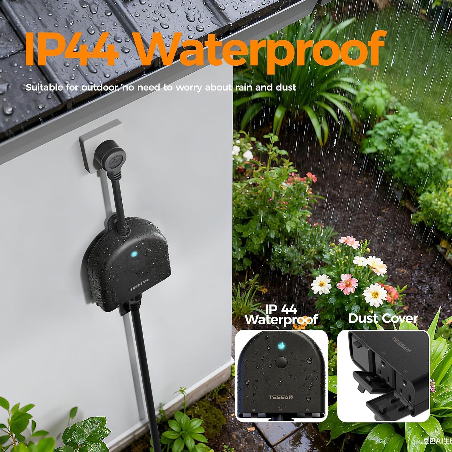 TESSAN Outdoor Smart Plug Waterproof, 2.4GHz WiFi Only, 15A/1875W Heavy Duty, 3 Individual Sockets Compatible with Alexa Google Home, Remote Control Timer
