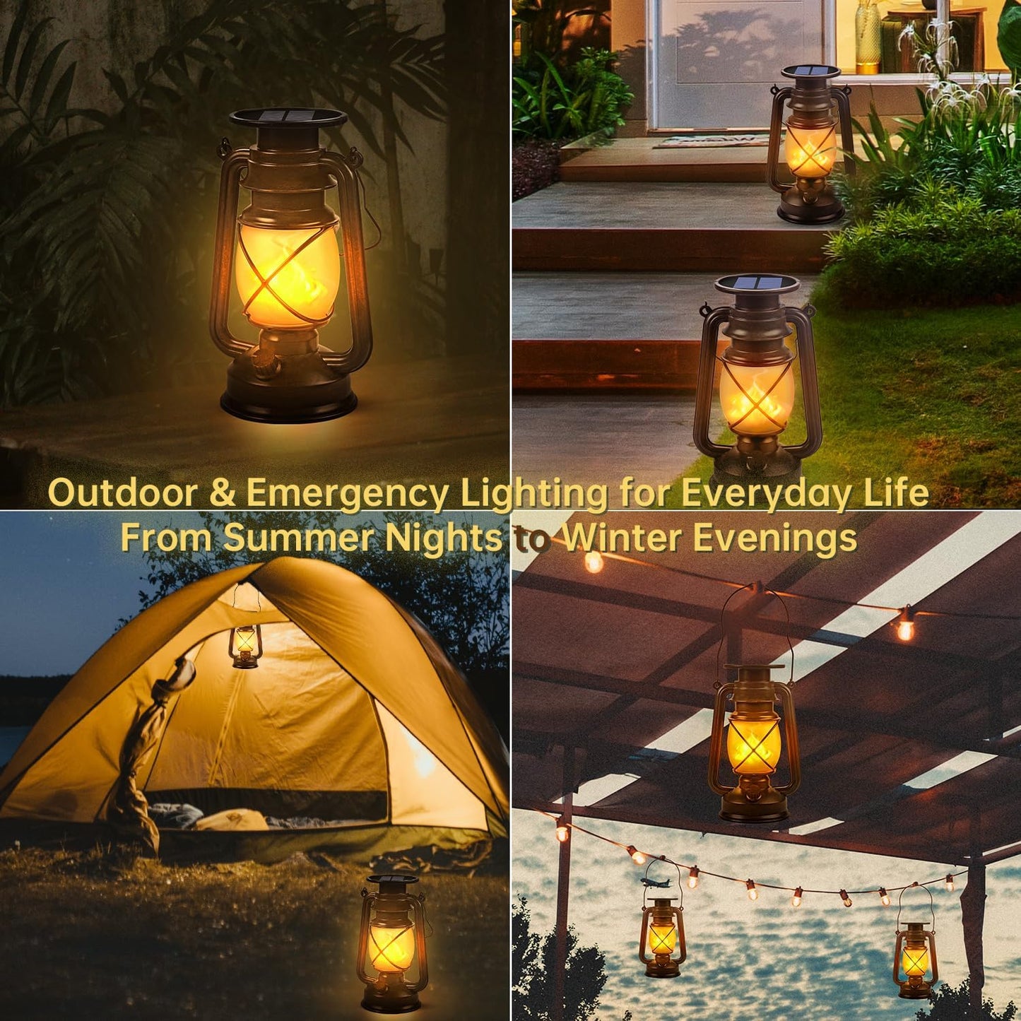 Marlrin Solar Lanterns Outdoor Waterproof 2 Pack LED Flickering Flame Light | Vintage Hanging Solar Lanterns Decorative Outdoor for Patio Garden Porch Decor Yard Pathway Camping Table Holiday Halloween