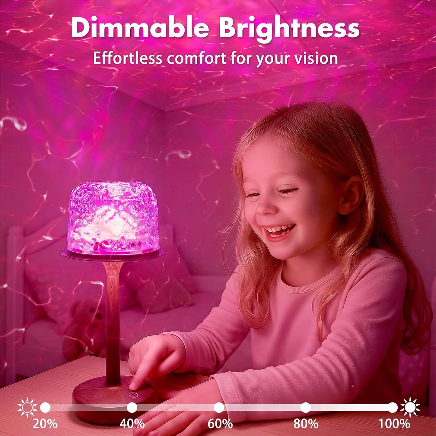 Waterproof Shower Lamp, Bathroom Lamp with Ocean Wave Projector Walnut Wood | Spa-Like Rechargeable Shower Light with Remote&Touch Control Dimmable,16 RGB Color, Cordless Mood Light for Inside Showe