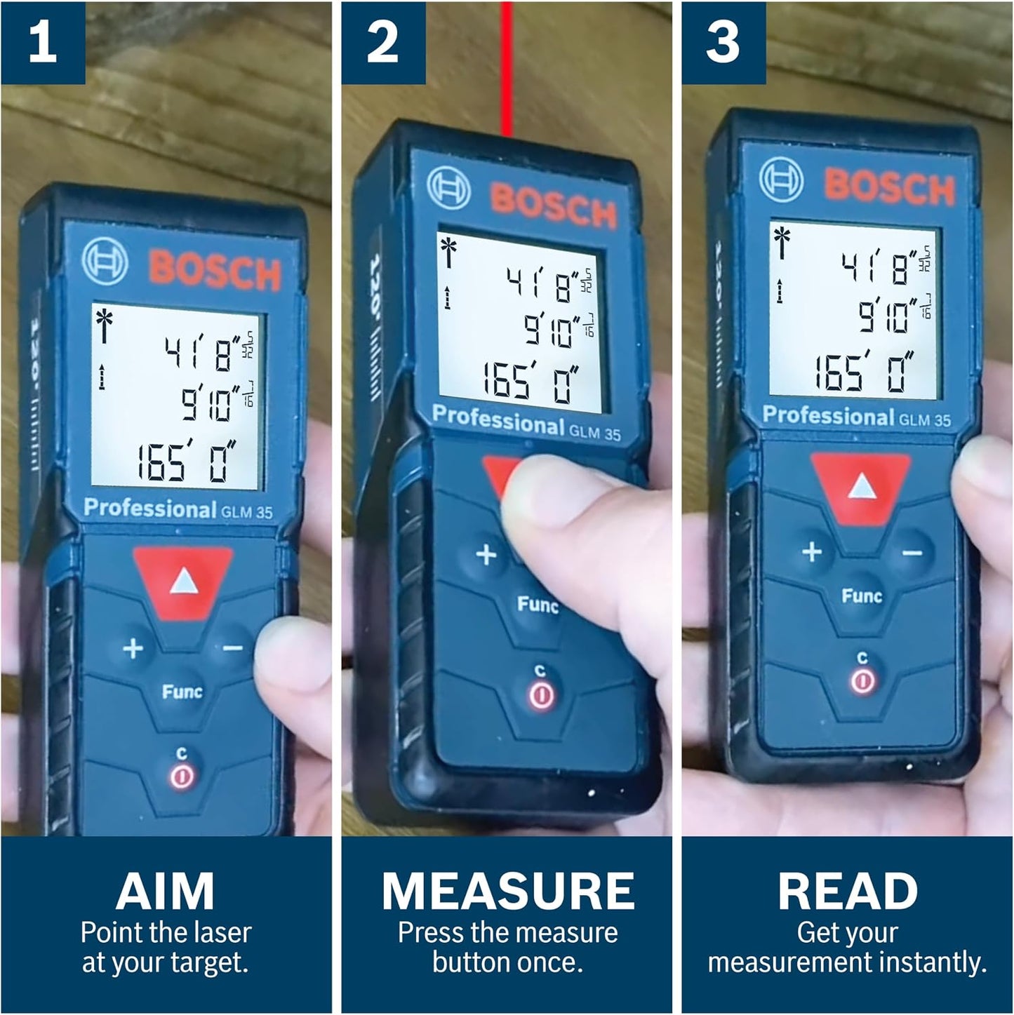 BOSCH GLM165-40 Blaze™ Pro 165 Ft. Laser Measure, Distance Measuring Laser | Backlit display, area and volume calculations, indirect measurement