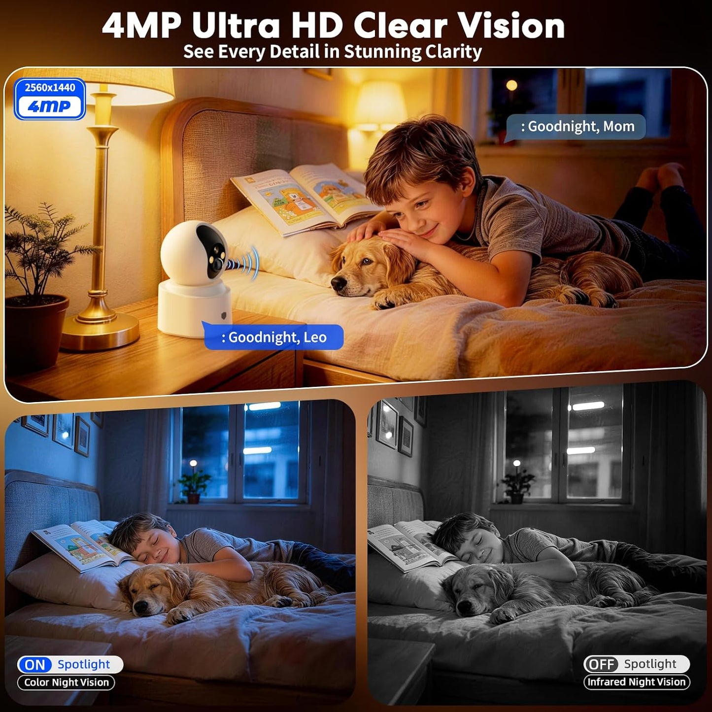 Noonkey Battery Powered Wireless Indoor Security Camera, 4MP HD Pan/Tilt Pet Camera w/ 6000mAh Rechargeable, 5G&2.4G WiFi 6,Motion Detection, Color Night Vision, 2-Way Talk, Home/Pet/Baby Monitoring