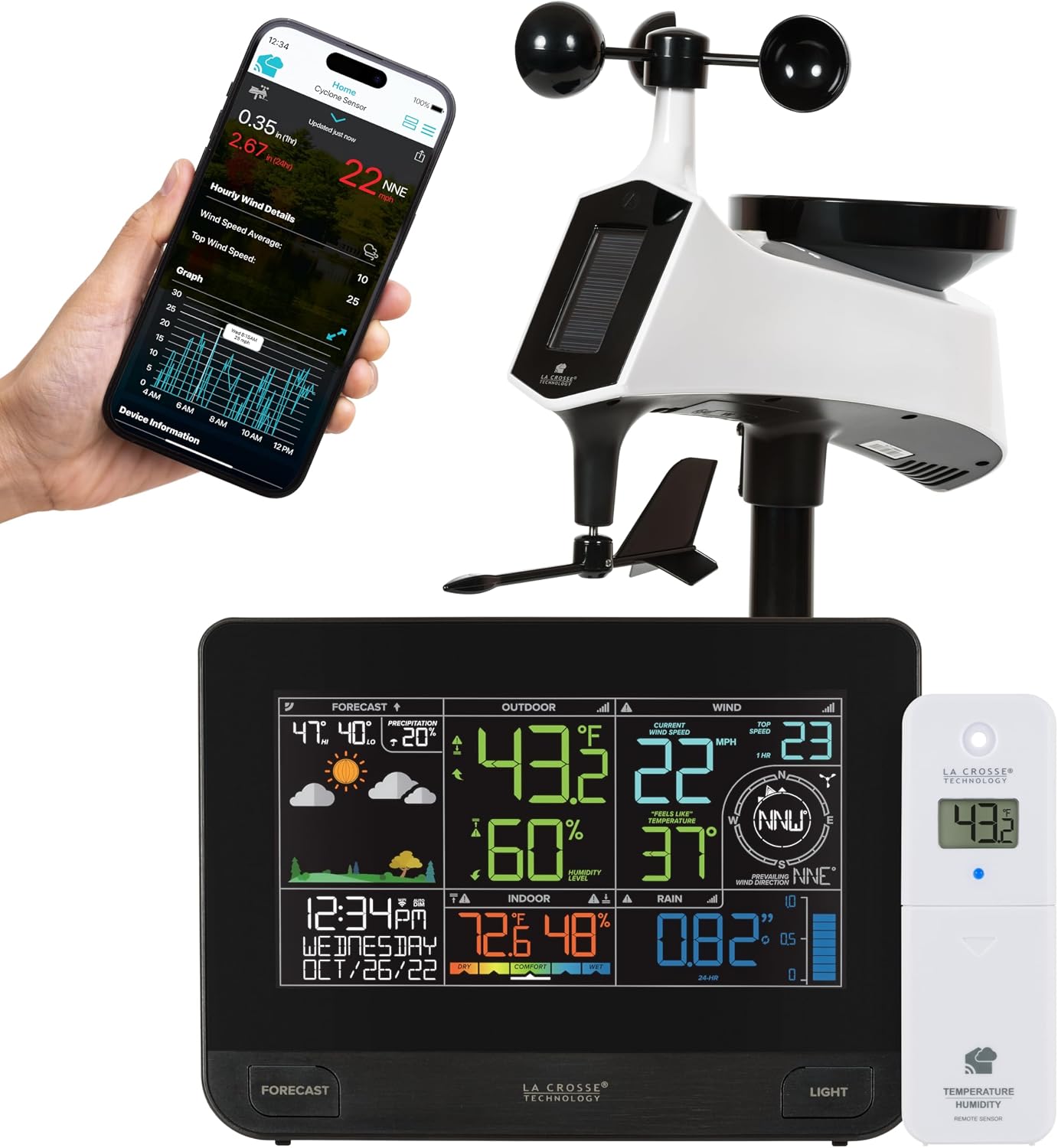 La Crosse Technology Professional Smart Wi-Fi Weather Station with Remote Monitoring (400 Foot Range), Wind and Rain Gauges, Temperature and Humidity Sensors, and Forecasting - V42-PRO-INT