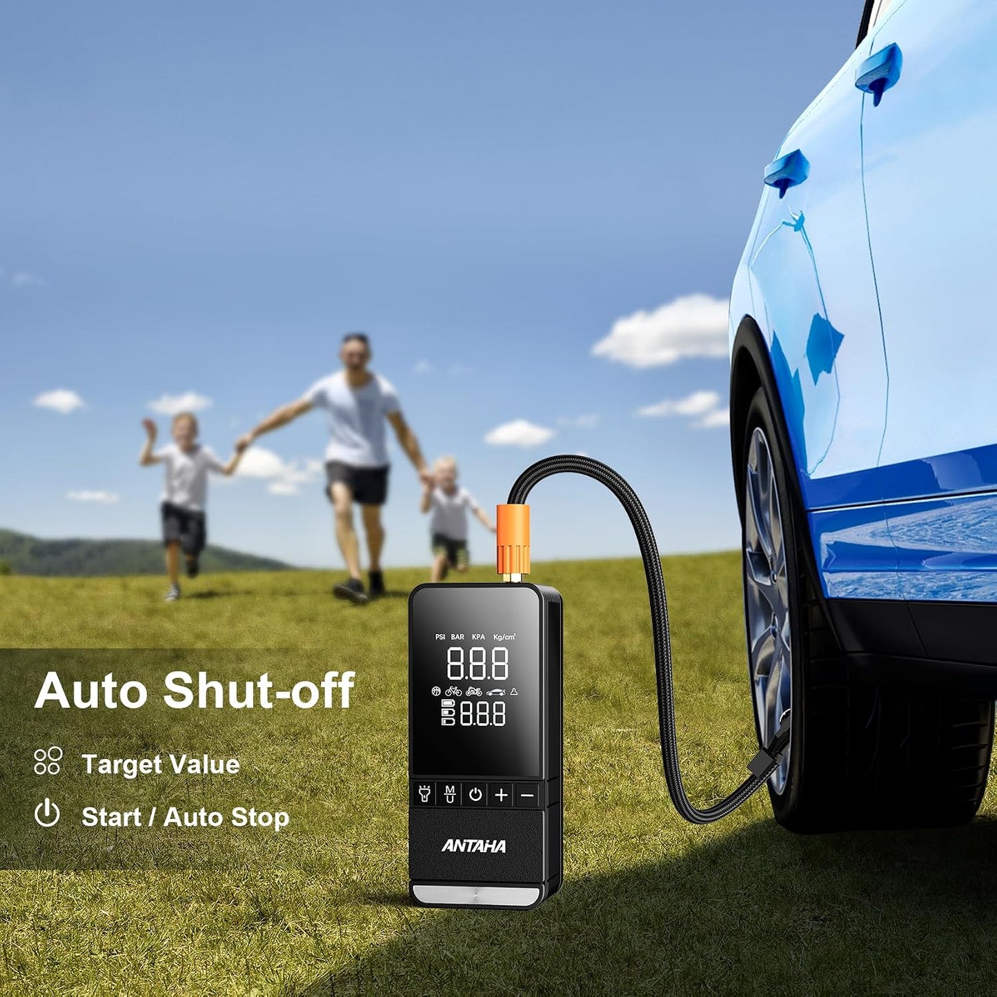 Tire Inflator Portable Air Compressor, 150 PSI Cordless Smart Air Pump for Car Tires, LED Light & Auto Shut-Off, Tires Pump for Car, Motorcycles, Bikes, Balls, Mini Bike Pump & Car Accessories