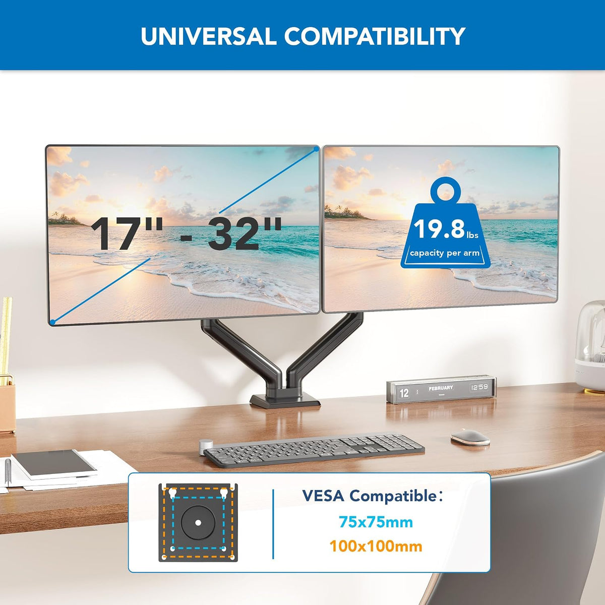 Mount-It! Dual Monitor Mount, 17-32", 19.8 lbs Each