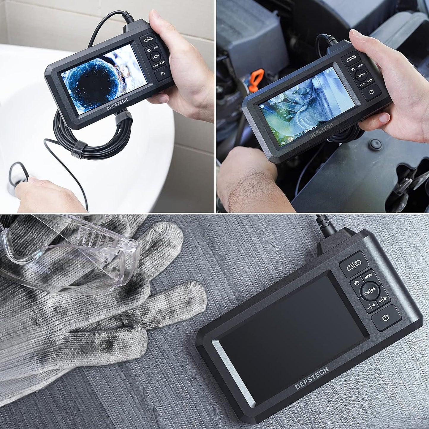 DEPSTECH 5.5mm Industrial Endoscope, 1080P Digital Borescope Inspection Camera with 4.3" Screen, IP67 Waterproof Snake Camera with Lights,16.5FT Semi-Rigid Cable, 32GB Card &Photo Capture,Helpful Tool
