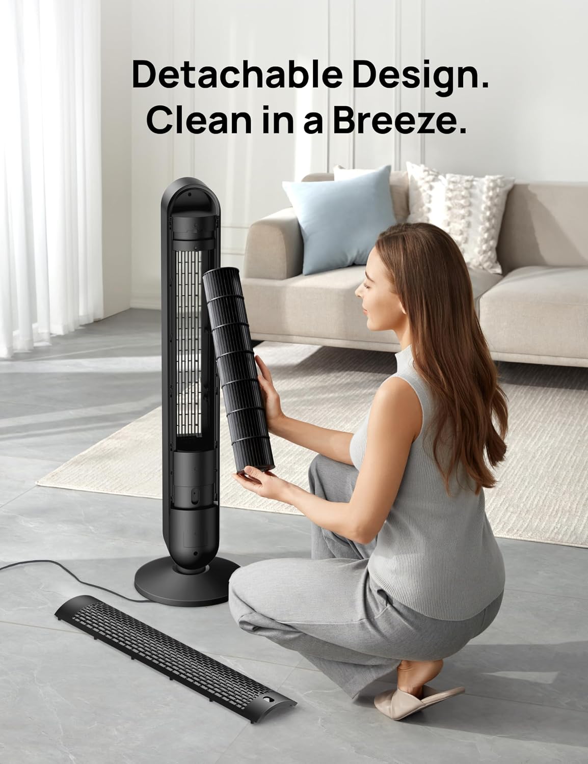 DREO Smart Tower Fan for Bedroom, Floor Standing Bladeless Oscillating Fan