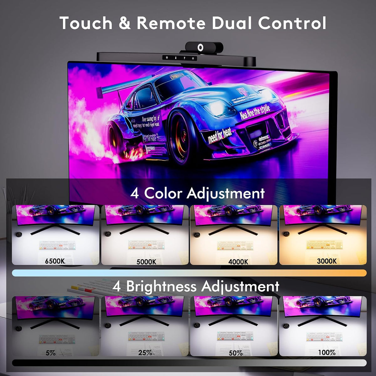 Quntis 17.7'' Curved Monitor Light Bar RGB Backlight with Music Sync, Black