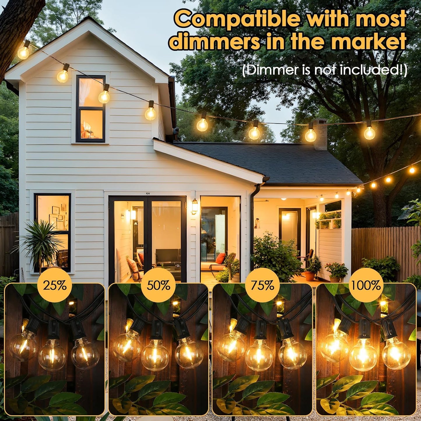 25FT G40 LED Outdoor String Lights with 10+1 Bulbs, Plug-in, Black | Waterproof, Shatterproof, Dimmable, Connectable, Energy-saving, Patio Lights Porch Balcony Backyard Party Classroom Decor