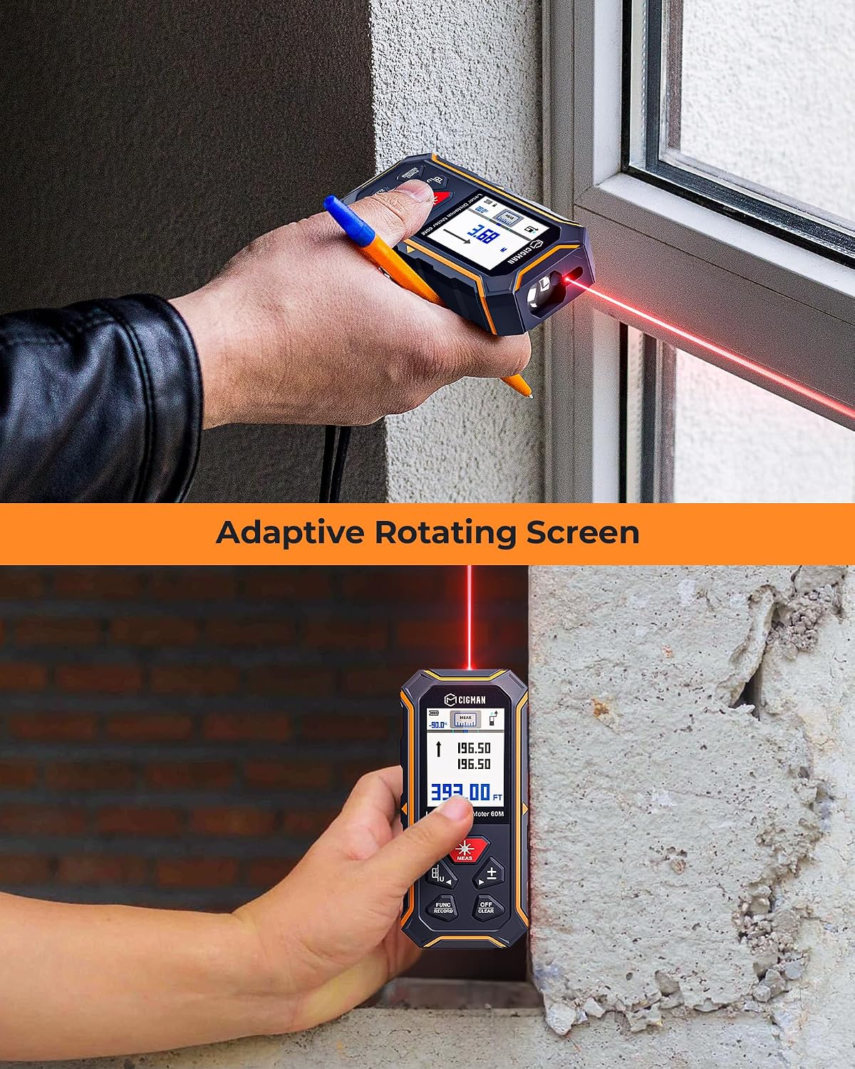 Dual Laser Measuring Tool, 393Ft Laser Measure for Home Improvement | Bilateral Laser, Fast&Accurate, Color Display, 6 Units Ft/in/M, Rechargeable, Angle Sensor, 10 Measure Modes, Magnetic Back