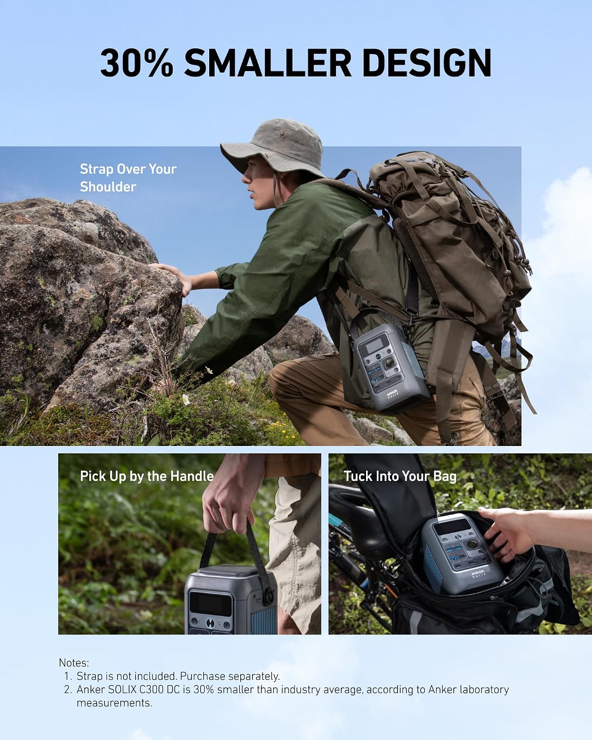 Anker SOLIX C300 DC Portable Power Station with Adjustable Strap,Outdoor 288Wh, Portable Power Station, LiFePO4 Battery, 300W Solar Generator, for Camping, Traveling, and Emergencies.
