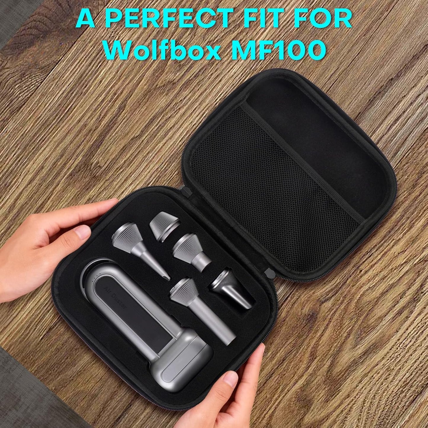 MGZNMTY Hard Case Compatible with WOLFBOX MF100 /MF50 /MF60 /MF70 Electric Air Duster - Custom Sponge Insert for Air Duster and 5 Nozzles (Only Case) (Black)
