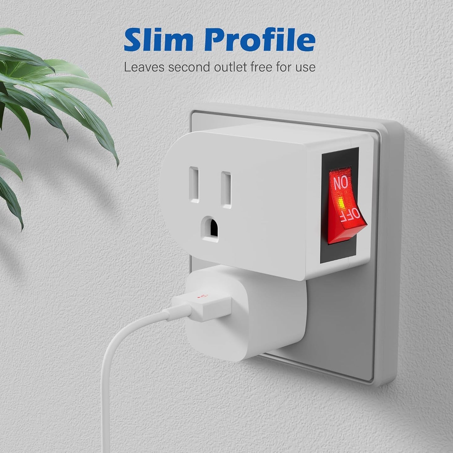 HiFind Grounded Outlet Extender with ON/Off Switch (3 Pack), 3 Prong Single Port Power Adapter, Energy & Space Saving Wall Tap Plug with Red Indicator for Light & Small Appliance, ETL, White