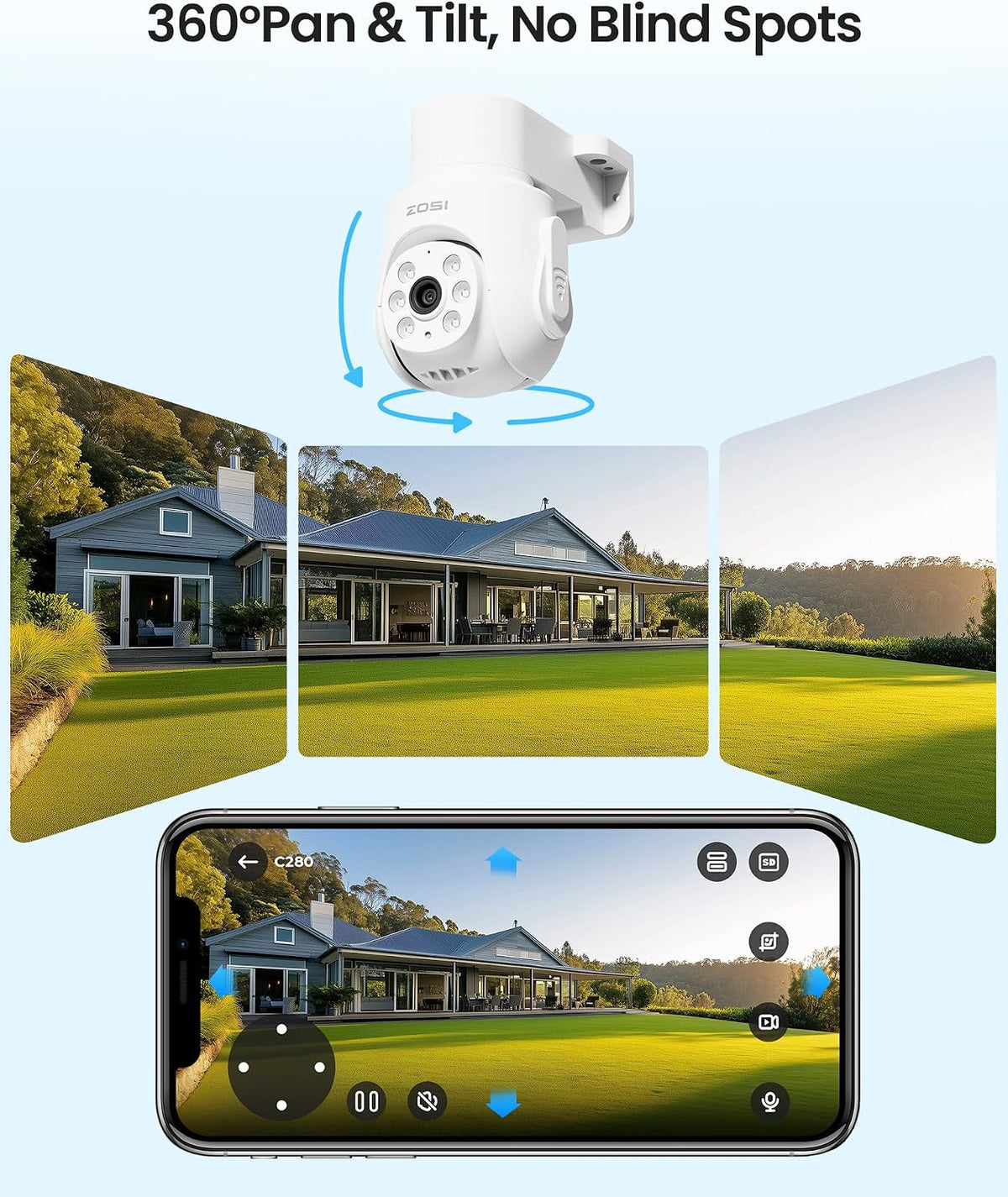 ZOSI 2 Pack 1080P Pan Tilt HD TVI Security Cameras, 360° View Outdoor Cam