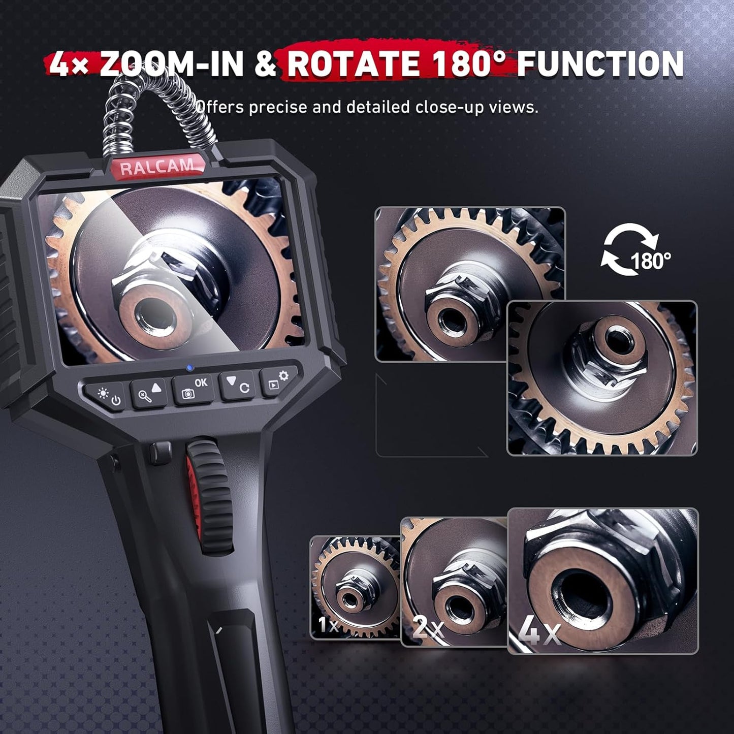 Two-Way Articulating Borescope with Light, Slim Probe | HD Endoscope Camera with Light 0.24in/6.2mm Inspection Endoscope Camera 3.3 FT Semi-Rigid for Automotive Aircraft Mechanics