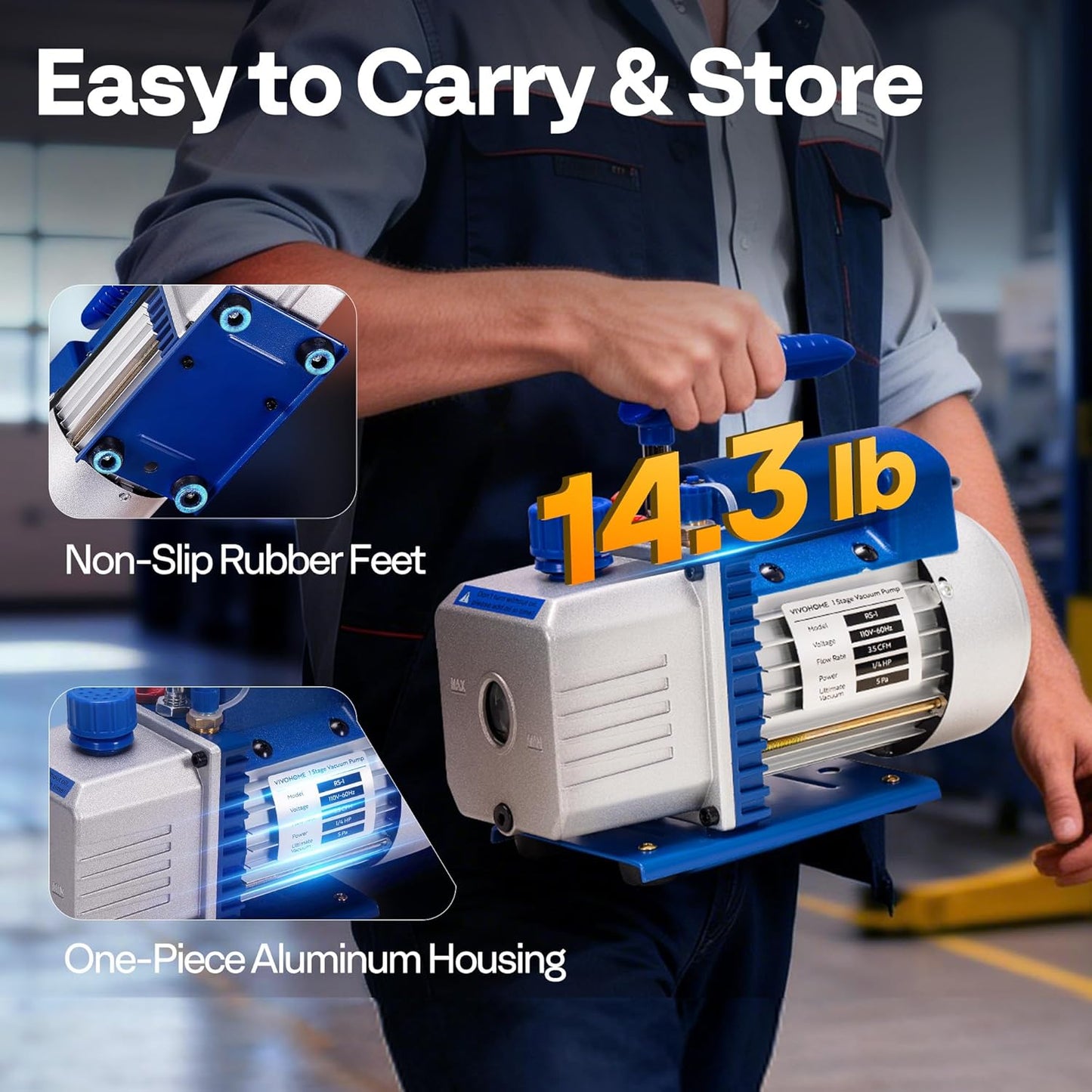 VIVOHOME 1/4 HP 3.5CFM 1 Stage AC Vacuum Pump and R134a Manifold Gauge Set | 110V HVAC Vacuum Pump Kit with 5ft Hoses for R134a R12 R22 R502 Auto Mini Split Air Conditioning Refrigeration Recharging
