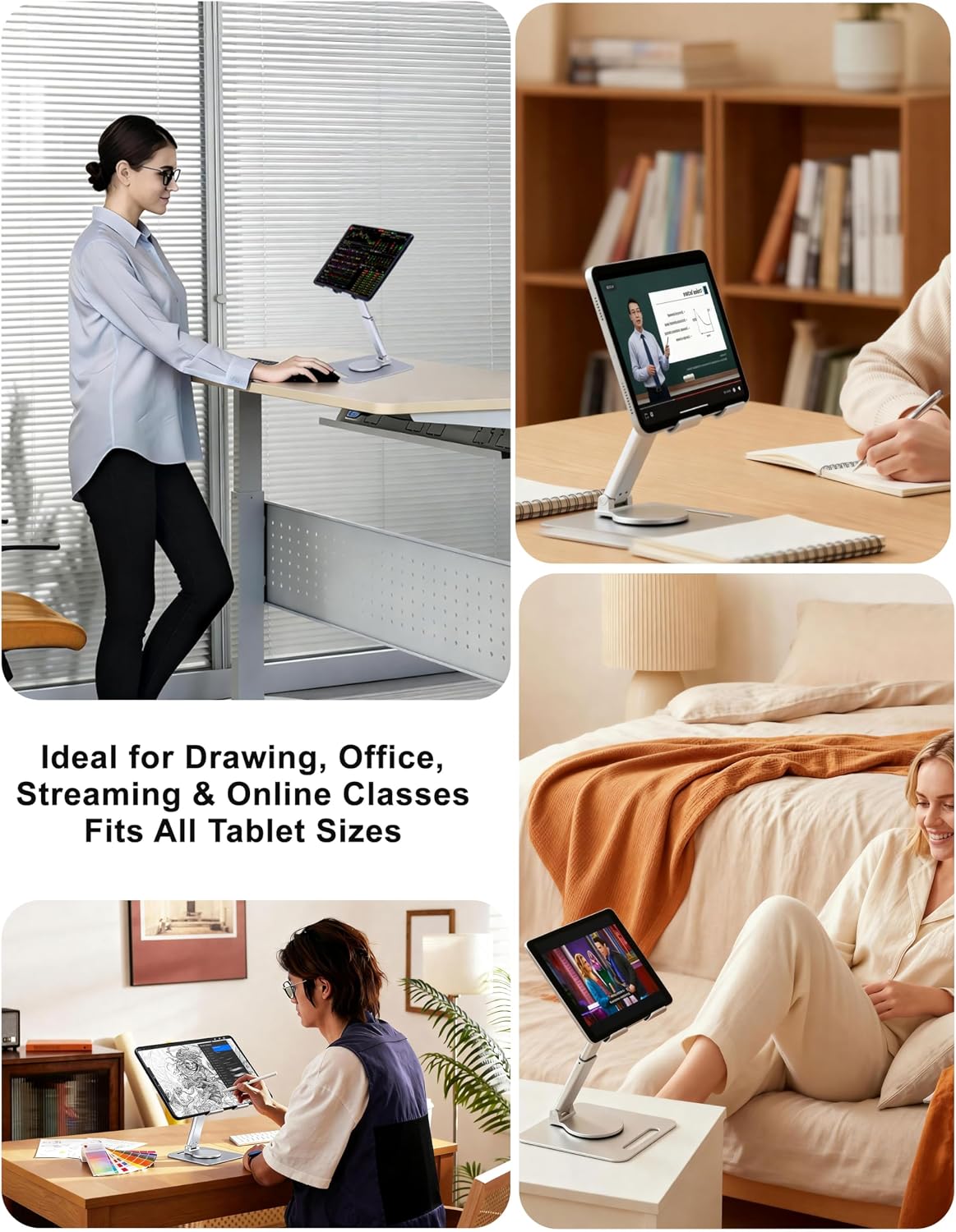 Laptop Stand, Height Adjustable 360° Swivel Anti-Wobble Base | Ergonomic, dual-axis, aluminum arm, carbon steel base, hollow cooling panel, fits 10-17" laptops, foldable, home office
