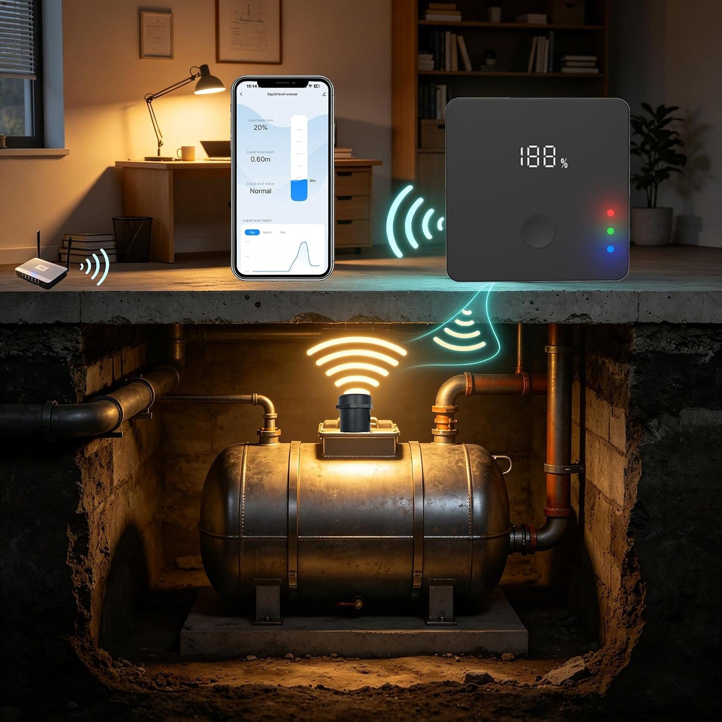 Smart WiFi Water Level Sensor (ULS-03GP) | LoRa Long Range Transmitter, IP67 Waterproof, Liquid Monitor, Auto Alarm for Smart Life App