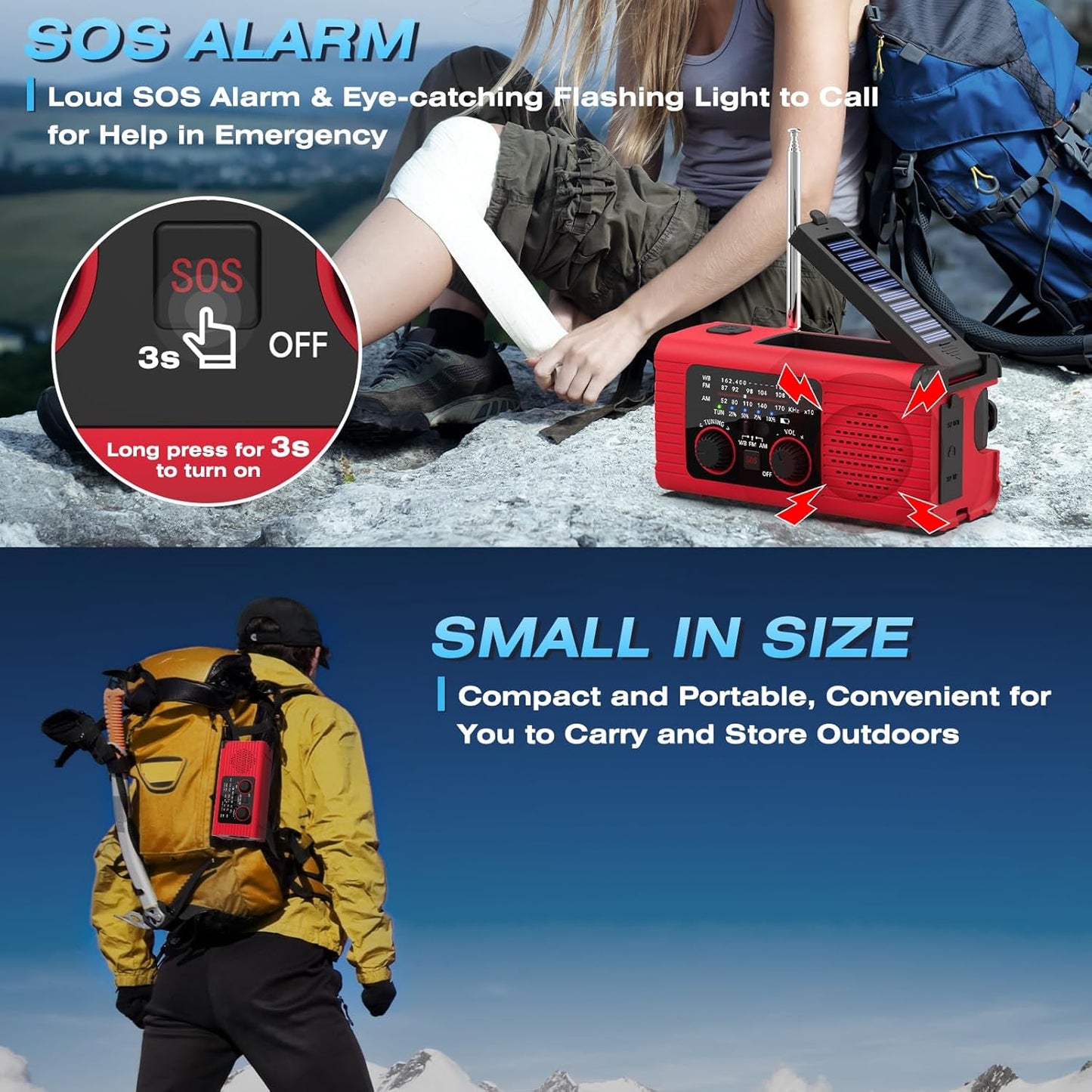 NITIGO Emergency Weather Radio, 4000mAh NOAA Weather Radio Solar Charging | Hand Crank Radio & USB Charged, Radios Portable Am Fm with LED Flashlight, Reading Lamp, SOS Alarm for Emergency Situation