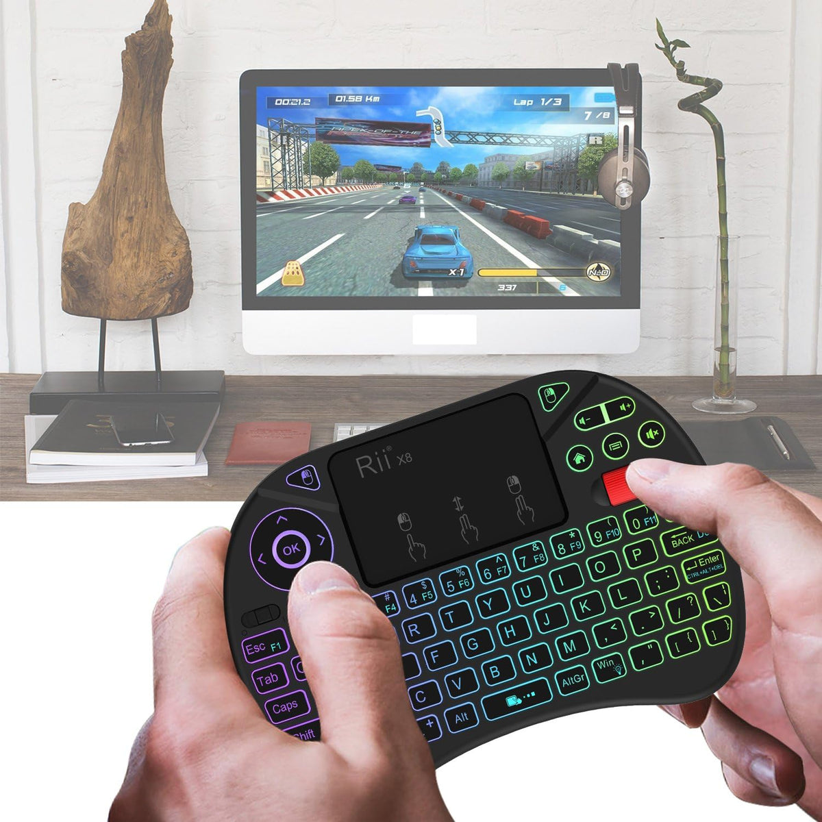 Rii X8 Mini Keyboard,2.4G Wireless,with Touchpad Mouse for Android TV Box | RGB Backlit,Rechargeable Battery,Easy meadia control,Built-in Touchpad for PC/HTPC/IPTV/Nvidia Shield