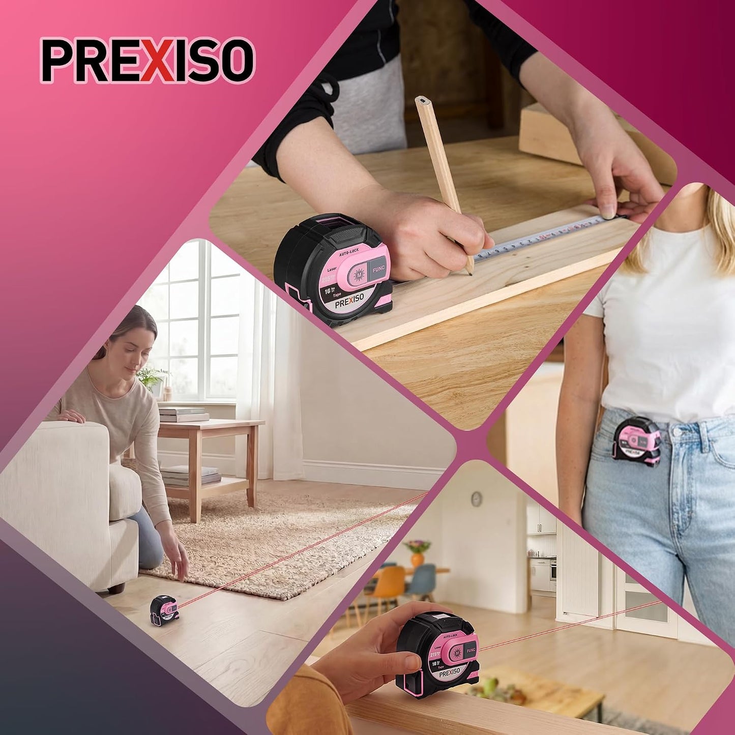 PREXISO 2-in-1 Laser Tape Measure, 215Ft Laser Measure & 16Ft Tape Measure | Laser Measuring Tool, Auto Lock & Magnetic Hook, Laser Measurement Tape, Pythagorean, Area, Volume, Ft/Ft+in/in/M NOT Digital